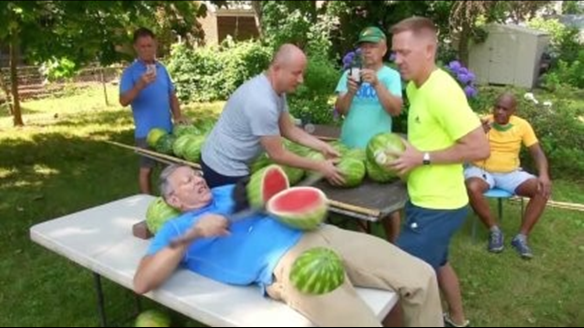 Man Slices Watermelon on Stomach to Set New Guinness World Record