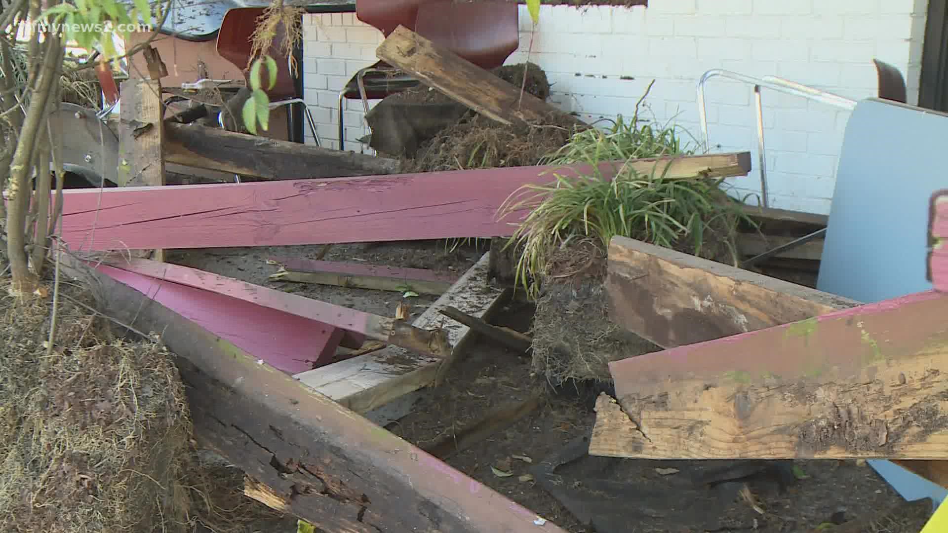 The popular restaurant closed early after a car destroyed the outdoor patio of the diner Saturday morning.