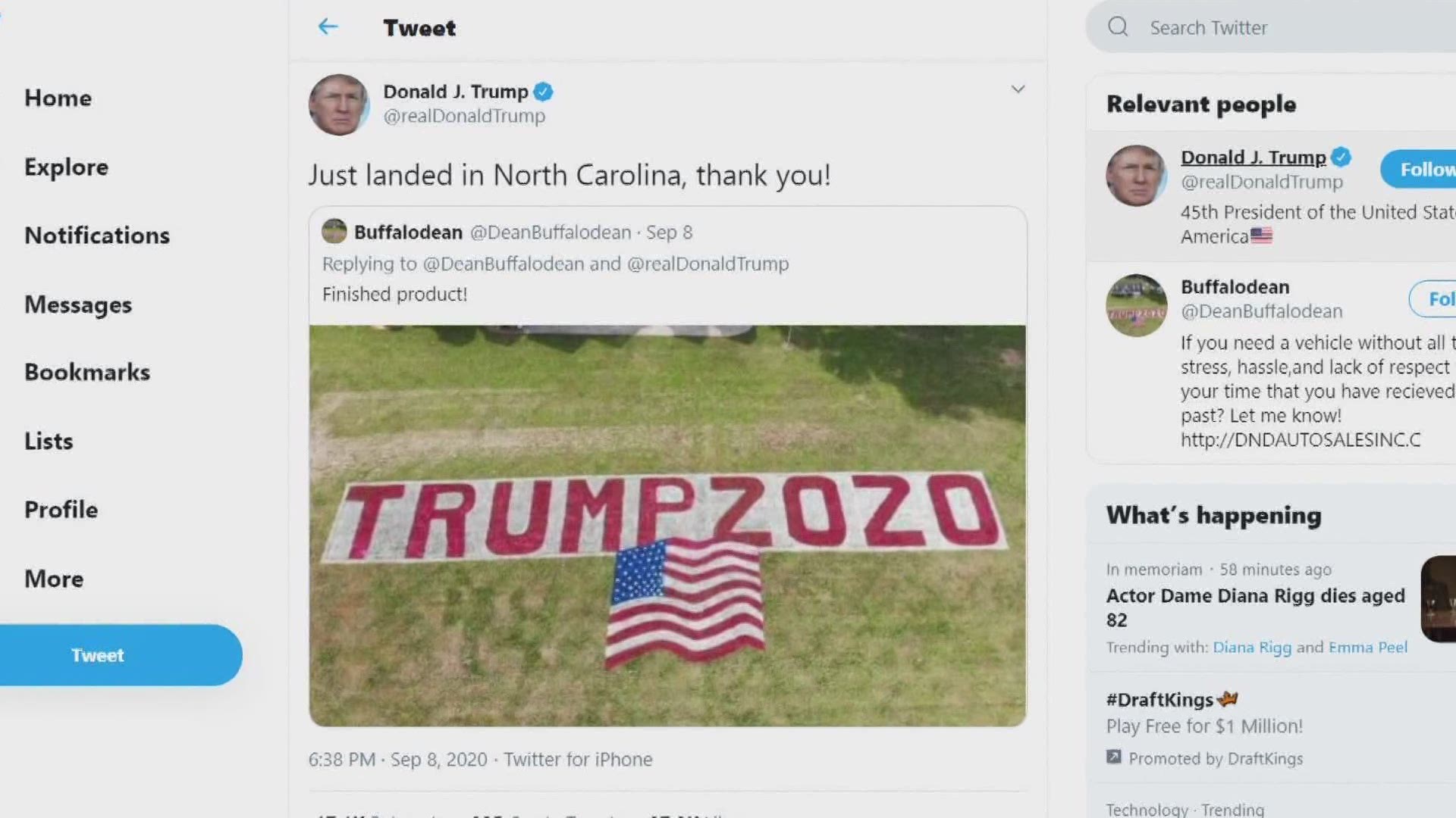 Rob Wilson said he was not expecting President Trump to share a photo of his yard sign, which says "Trump 2020."