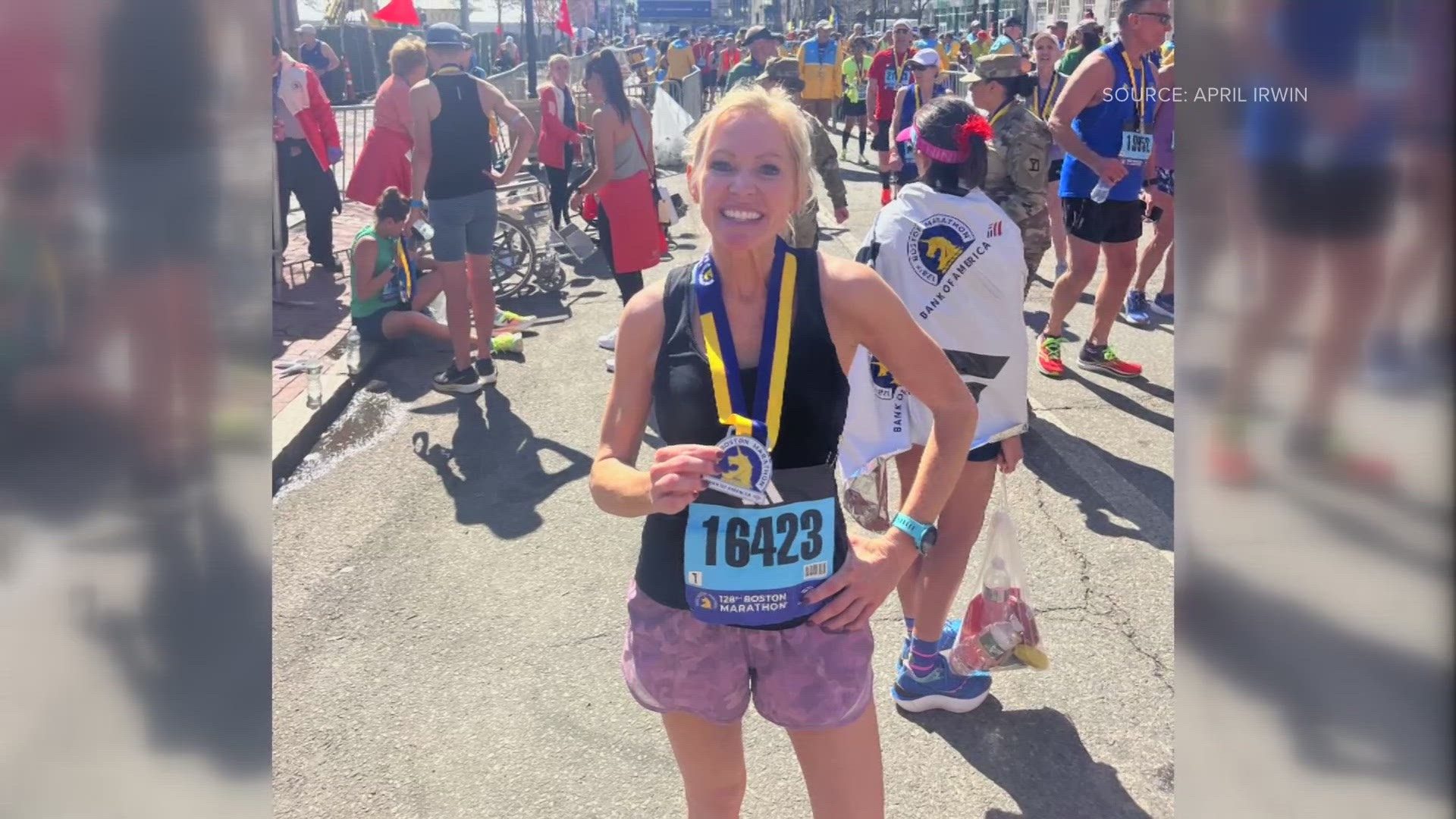 April Irwin ran the Boston Marathon in 2013 when someone set off two bombs at the giant event. Three people died.
