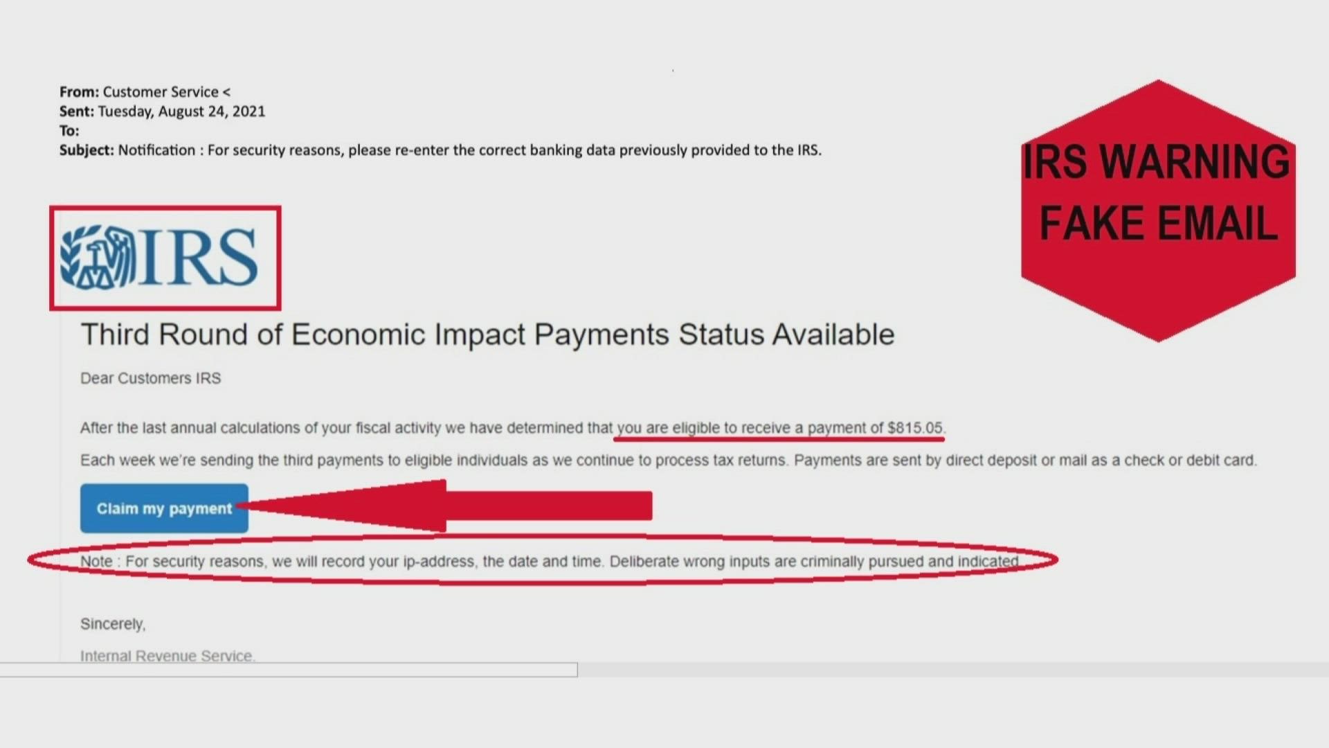 IRS warns of a fake email claiming you have more stimulus money