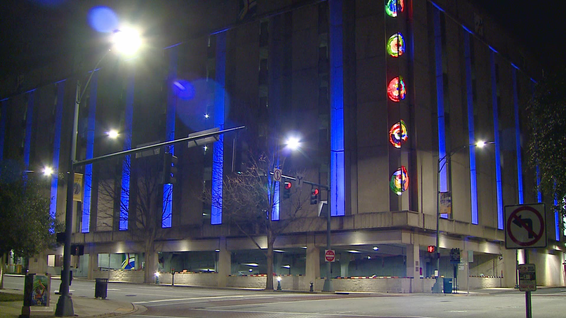 The Greene Street parking deck downtown was lit up blue as part of the national movement of unity and remembrance.