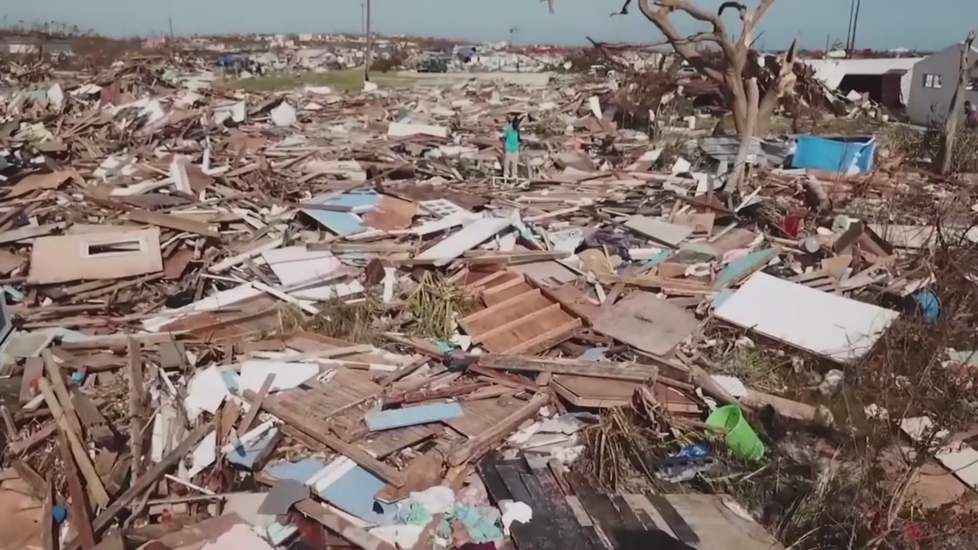 A drone flew over Bahamas shows the damage from Hurricane Dorian. A United Nations relief official says some 70,000 people on the islands of Abaco and Grand Bahama are in need of lifesaving aid.