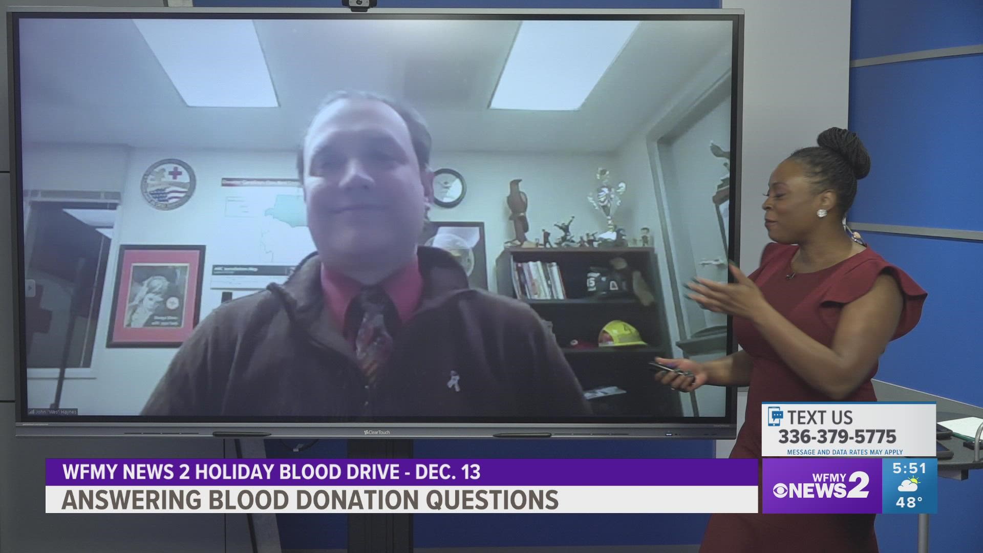 Donate blood Tuesday, December 13 at the WFMY News 2 Holiday Blood Drive.