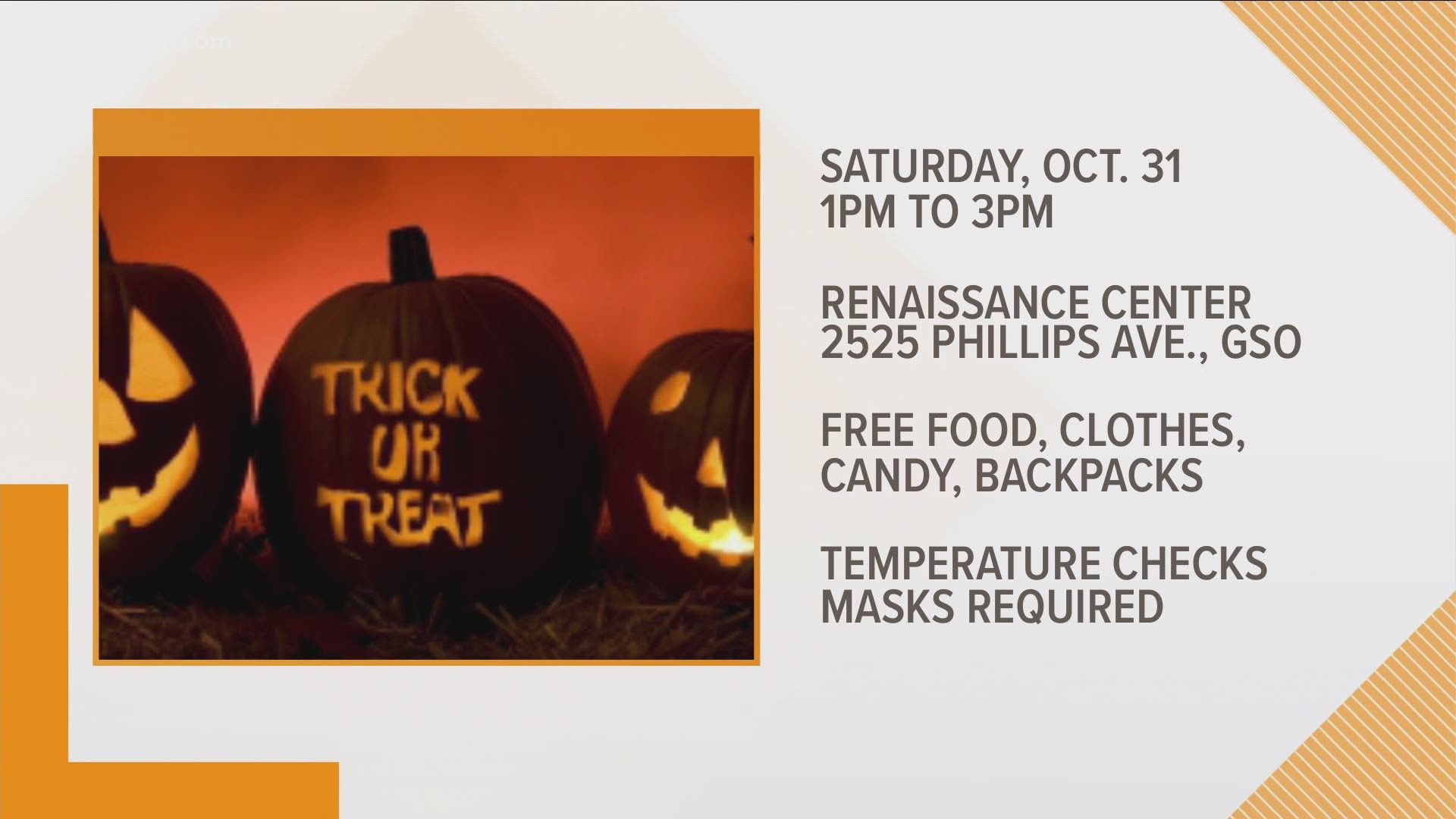 Several communities are holding drive-thru Halloween events, but one Greensboro event is also giving away clothes and food.