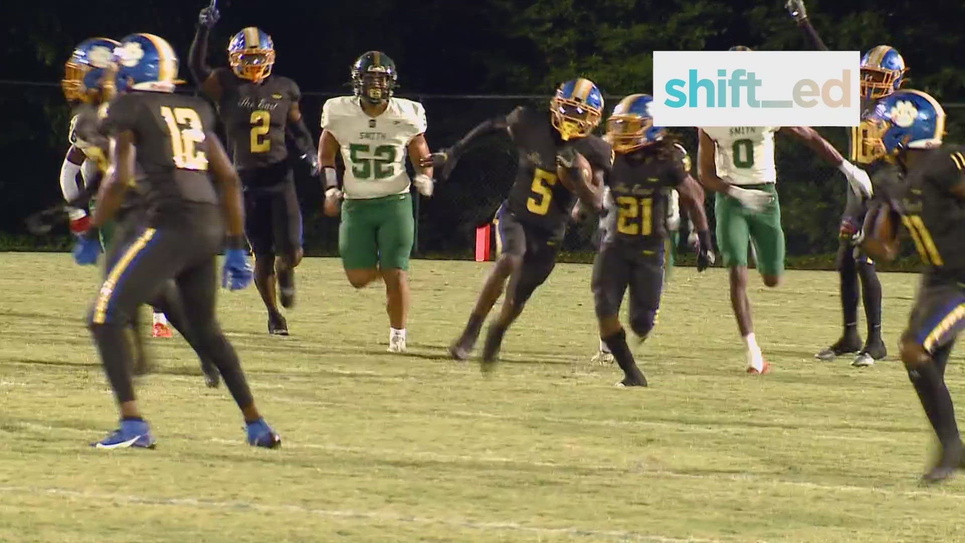 Dudley’s Koredell Bartley scoops up the Smith punt and takes it all the way back for a touchdown for our Shift_ed Play of the Week