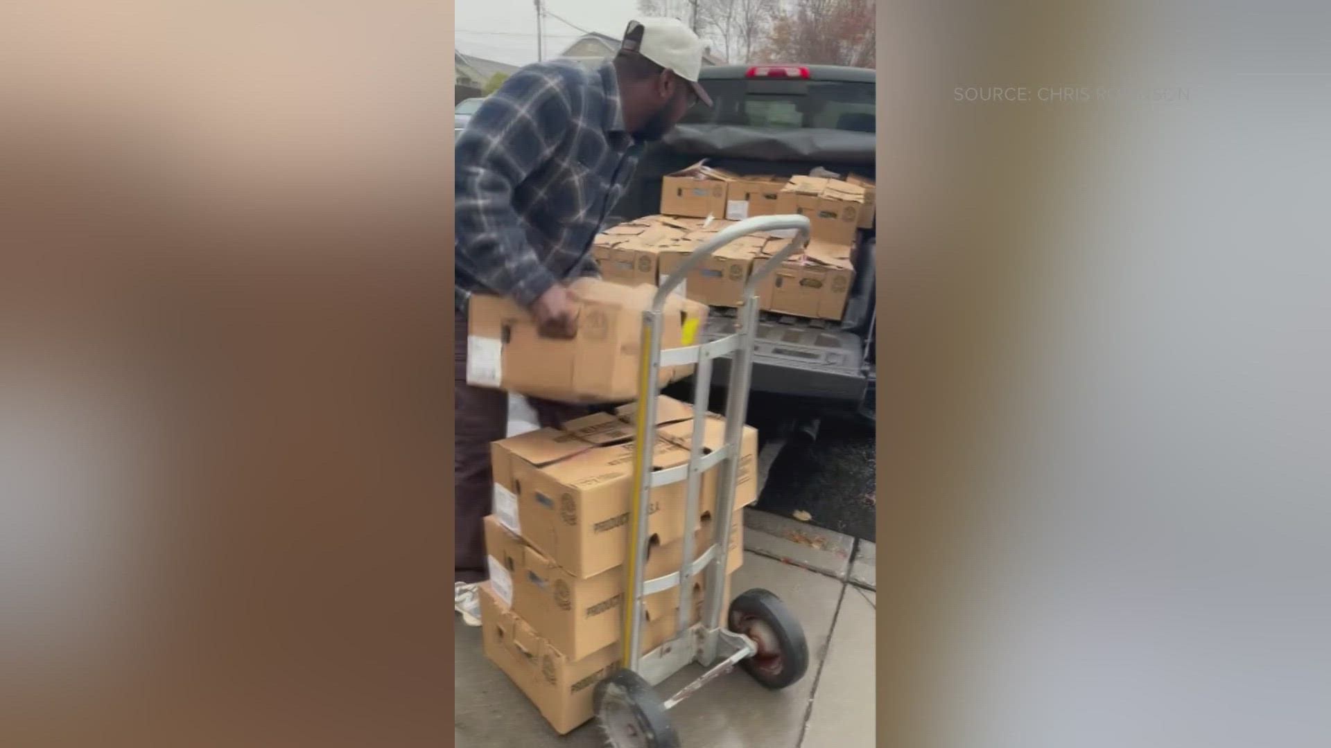 Chris Robinson's food giveaway was not sponsored, and not the work of a non-profit. He used his own funds to help his community.