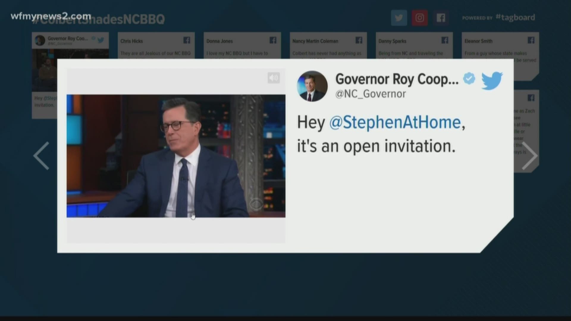 Late night host Stephen Colbert is taking another jab at our barbecue. Last week, he fired shots at our pork during an interview with Wilkesboro native Zach Galifianakis.