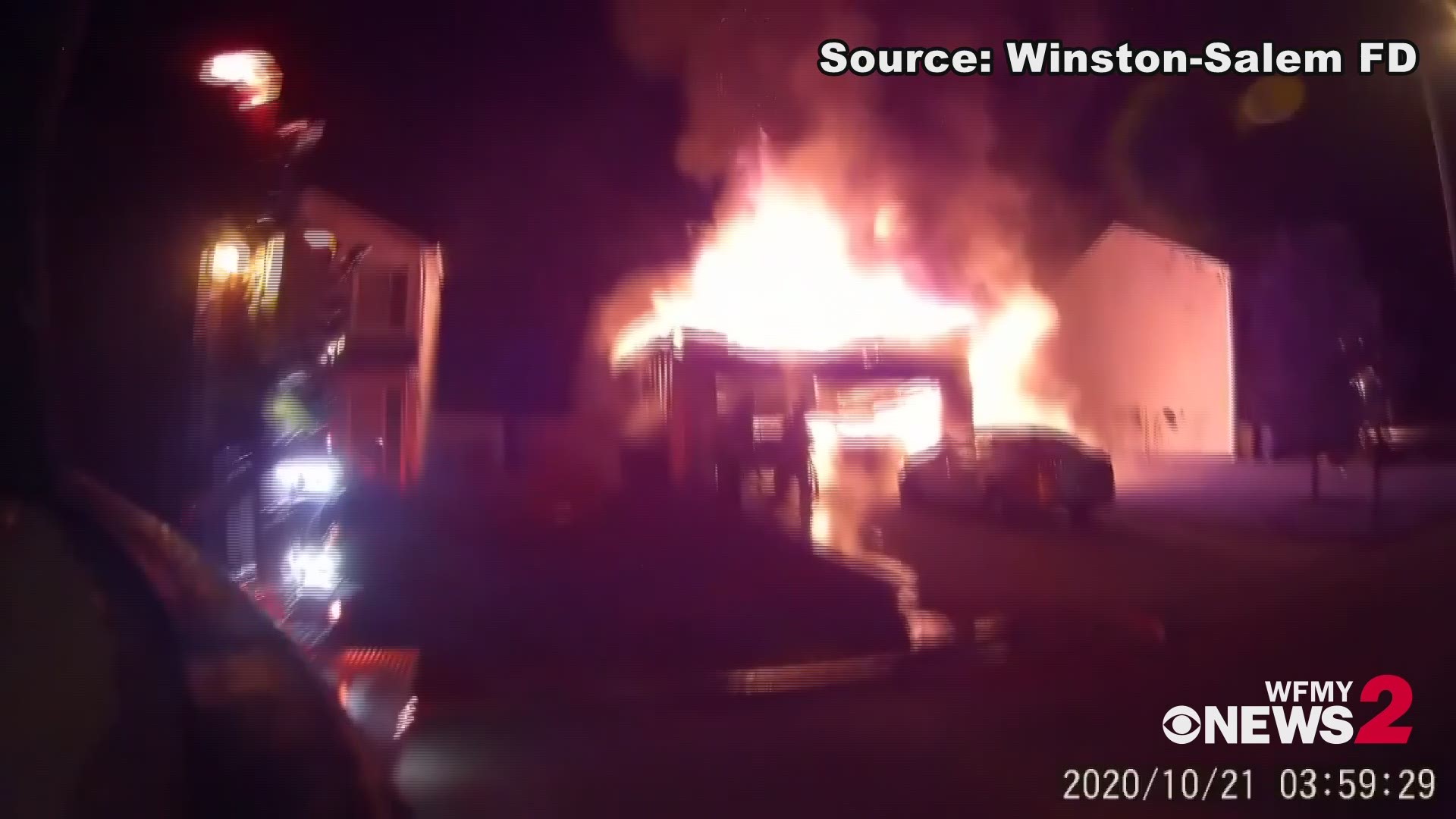 The Winston-Salem Fire Department shared this bodycam footage of a huge overnight fire on the 5000 block of Liberty Hall Circle.