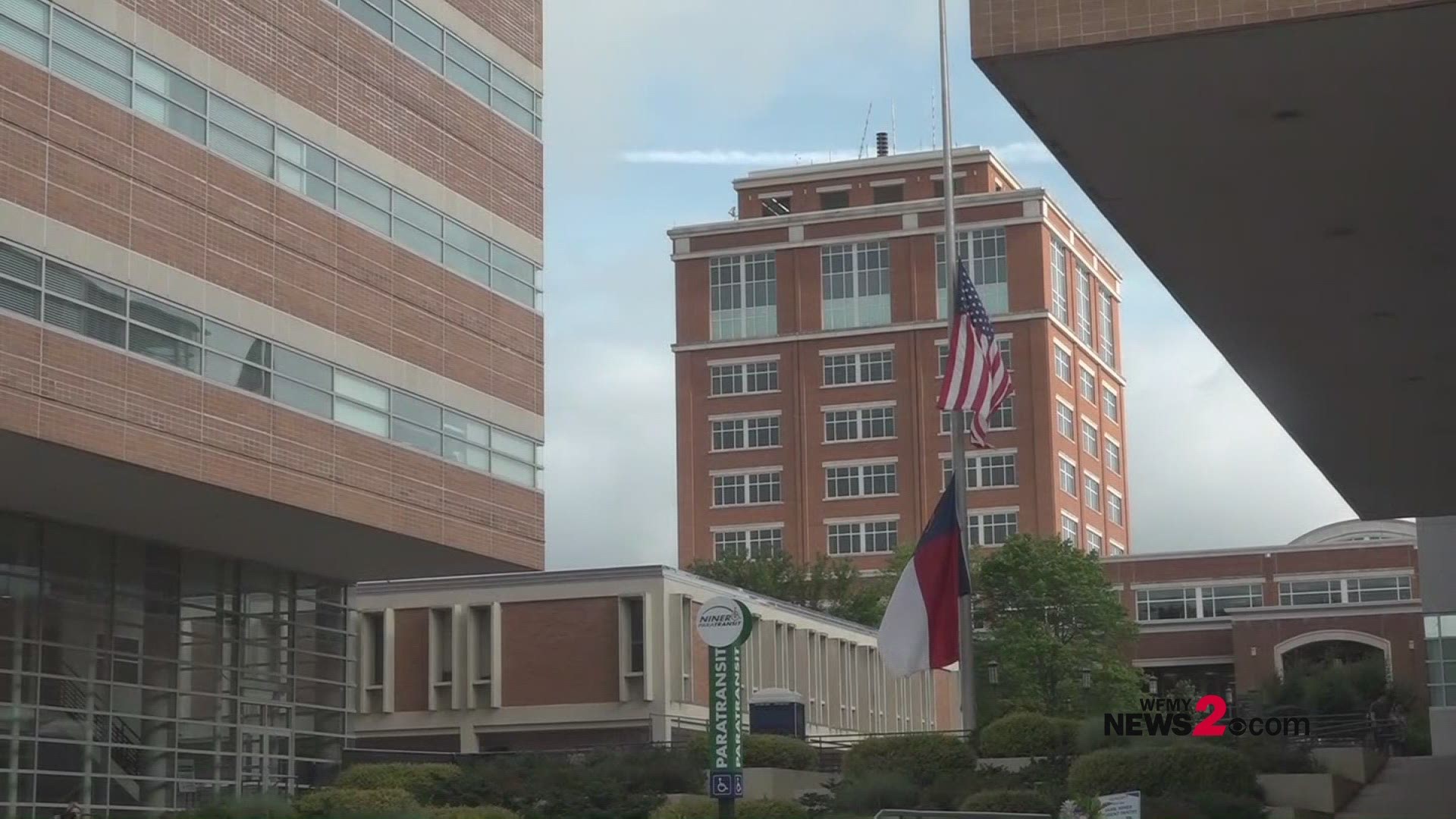 Video of UNC Charlotte campus a day after a former student killed two students, wounded 4 others.