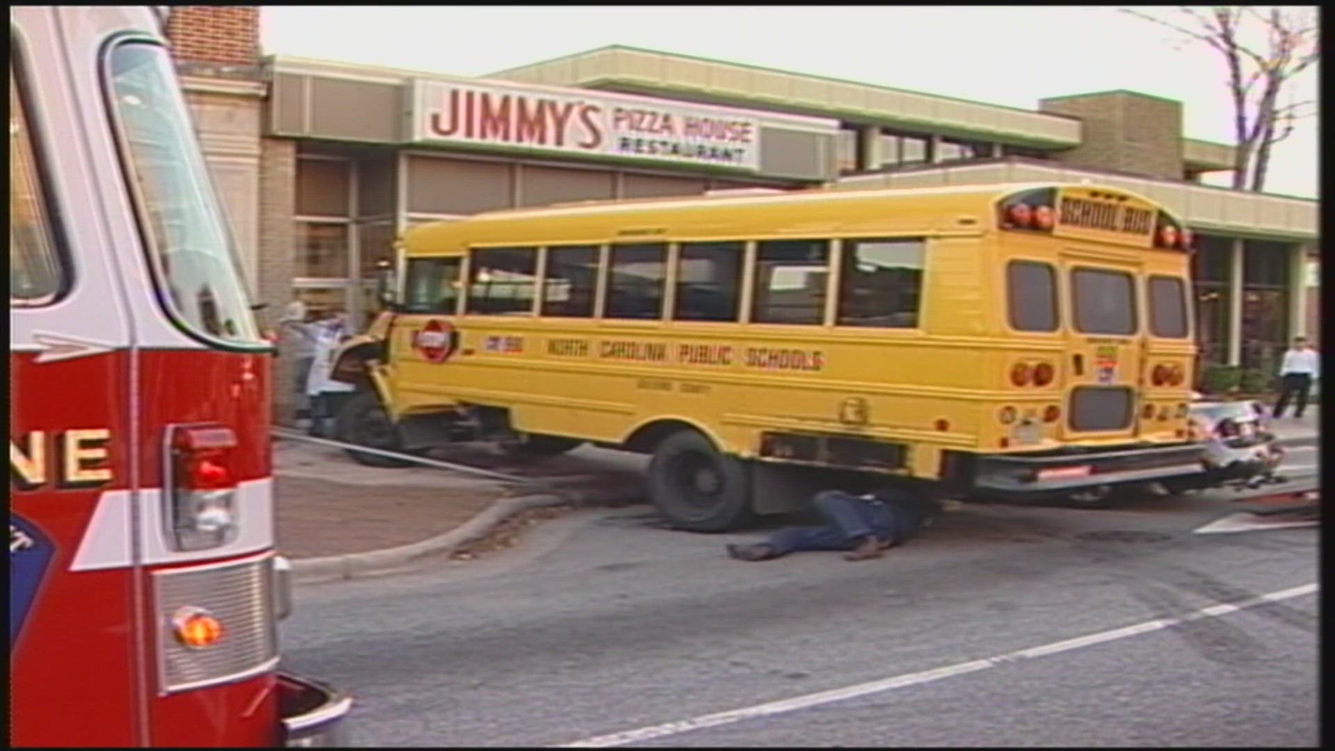 A Guilford County Schools bus collided with two cars and went into Jimmy’s Pizza House in 2008.