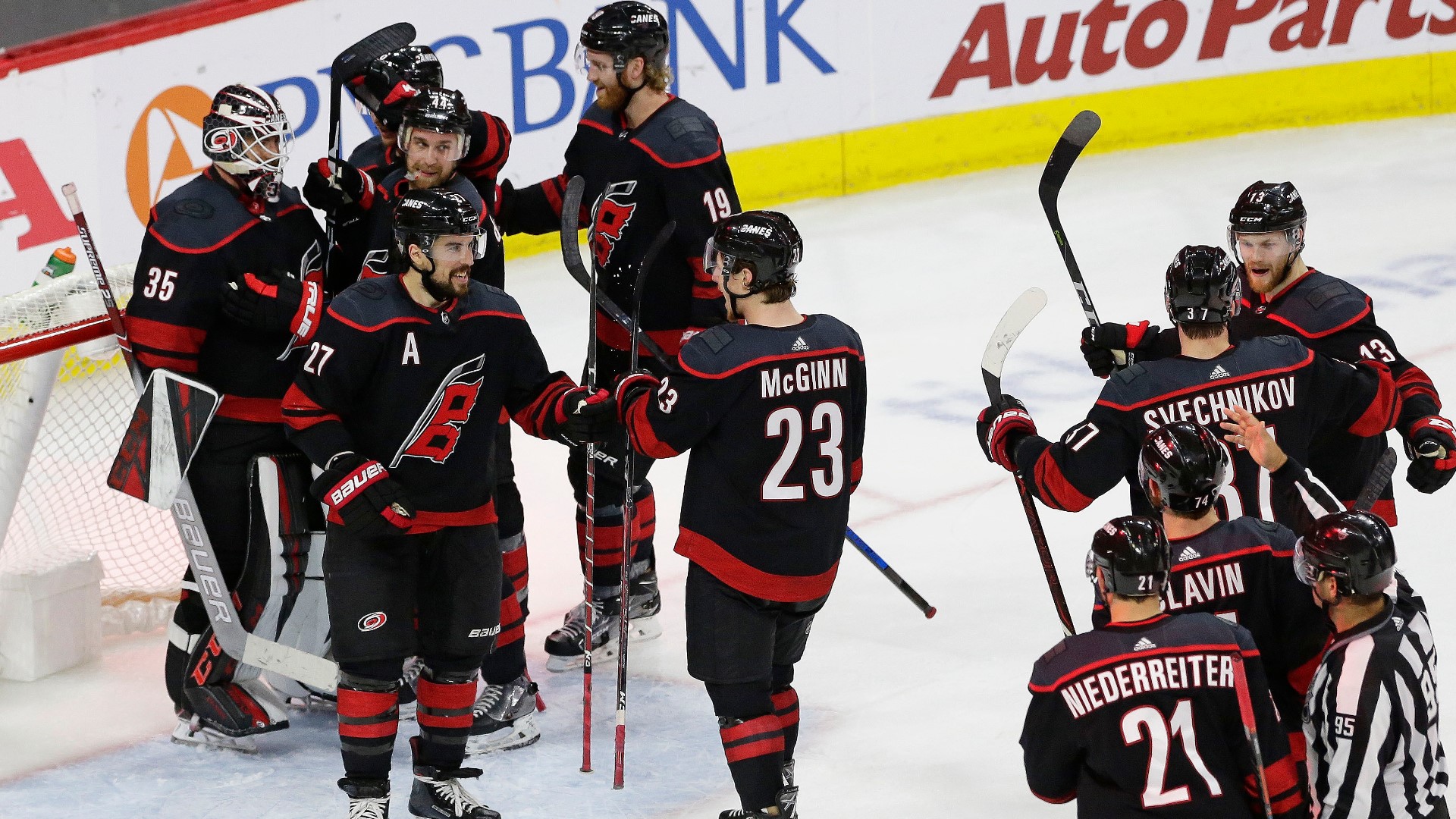 Carolina Hurricanes advanced to the Eastern Conference finals with 5-2 win and sweep of the NY Islanders Friday night at PNC Arena.