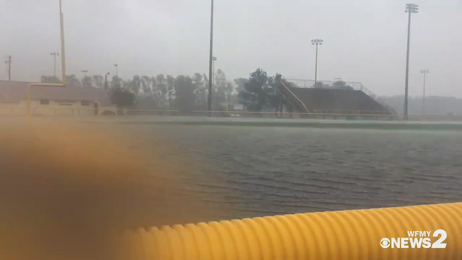 Florence dumping tons of rain on the Lumberton High School football field.