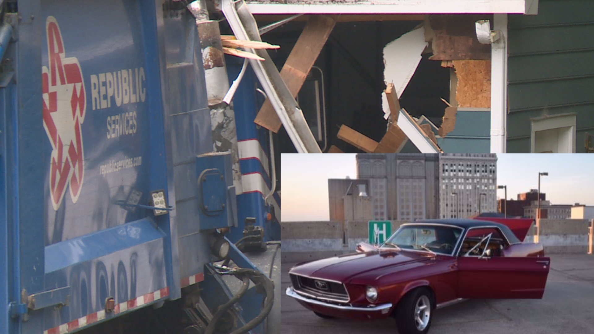 A Republic Waste Service trash truck hit a newly renovated Greensboro house and destroyed the family's restored 1968 Mustang that was in the garage. Investigators say the truck's parking brake failed and the truck rolled away, after the driver got out to move trash cans.