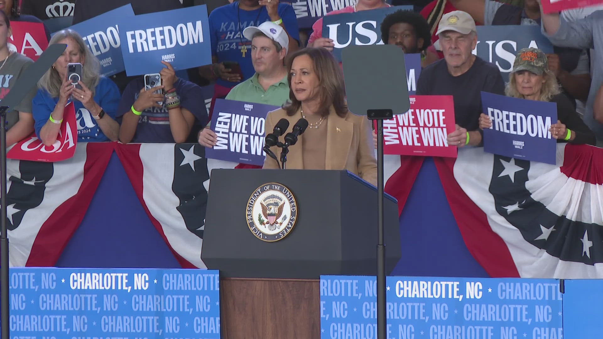 Harris also talked about abortion rights for women and expanding public health care programs.