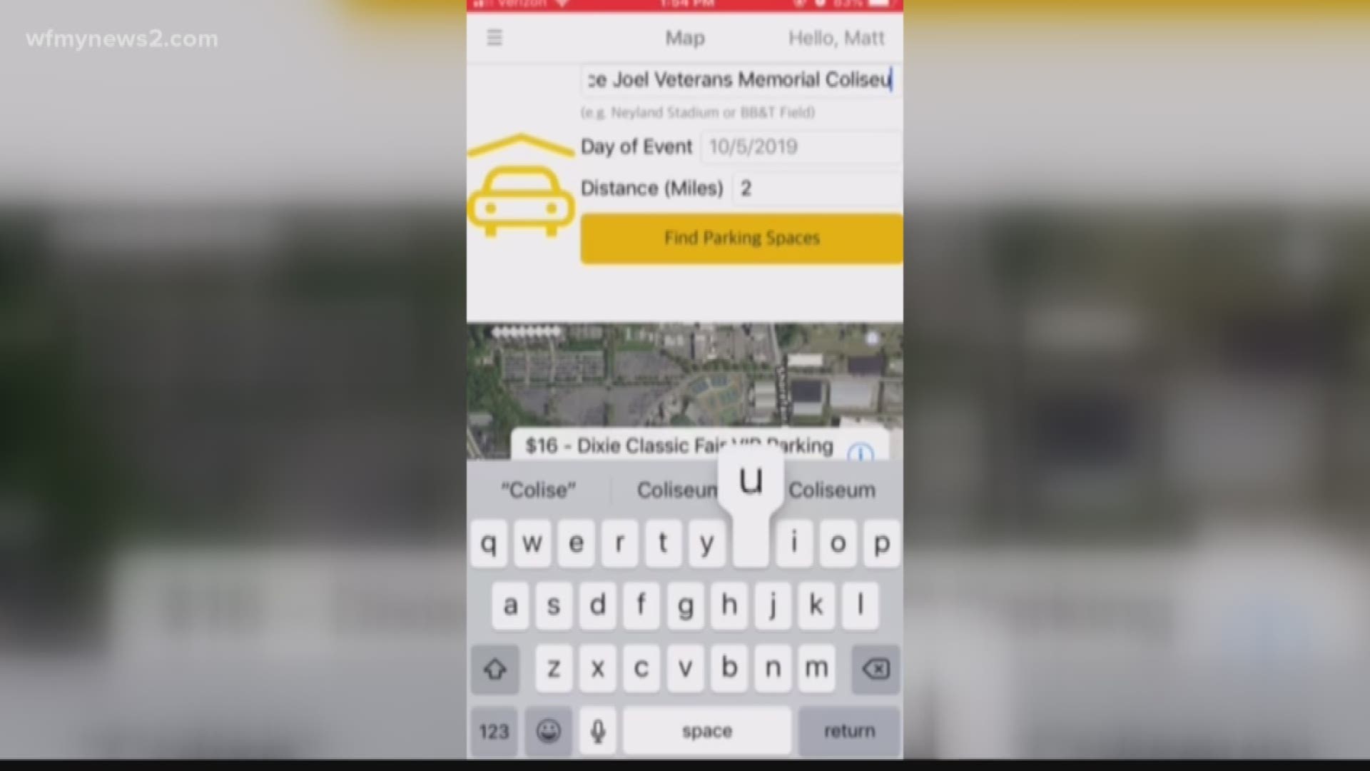 The new app lets you register for parking in the VIP lot and shows you other options.