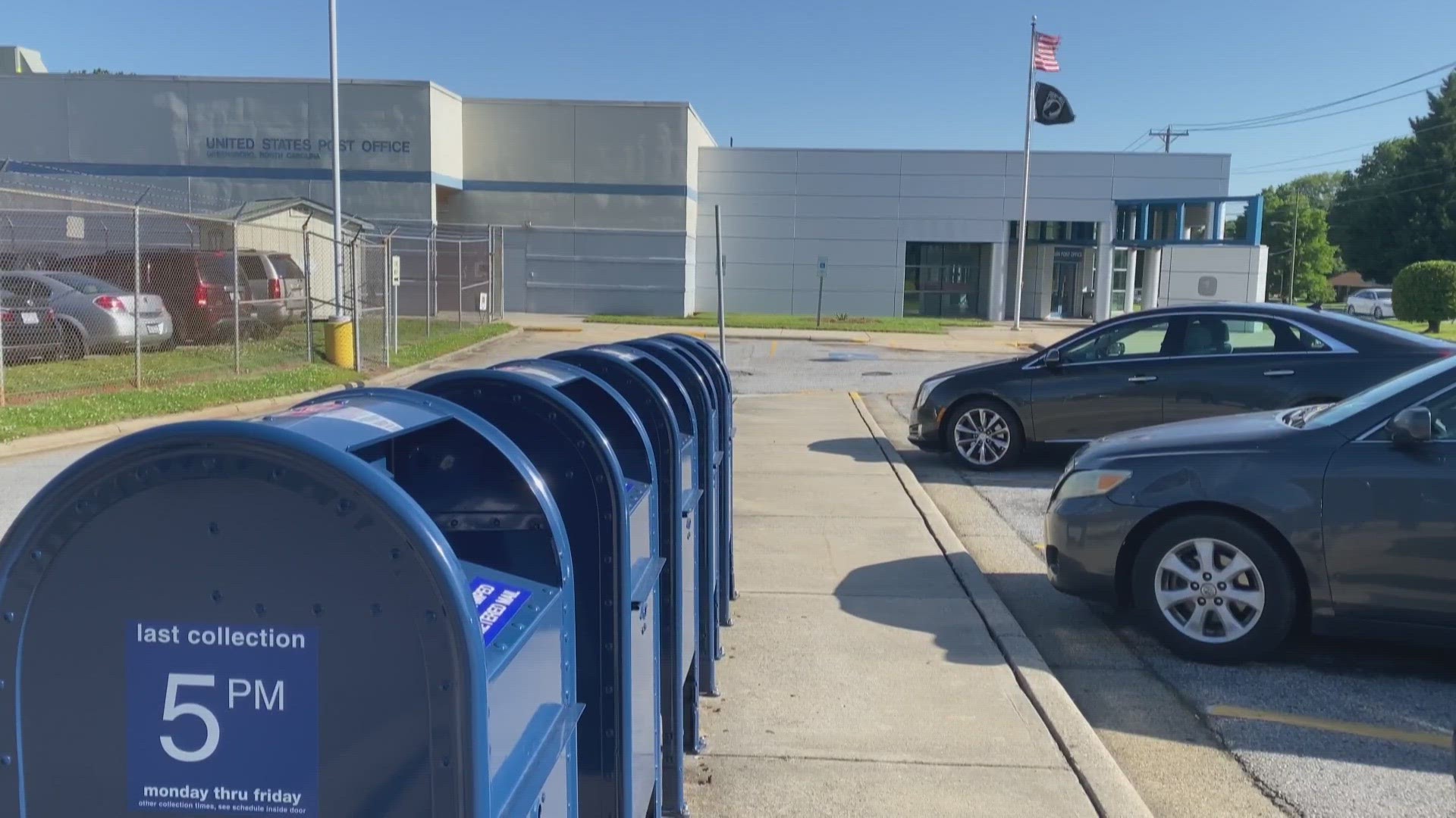 New blue mailboxes in Greensboro no longer allow you to drive thru drop off mail