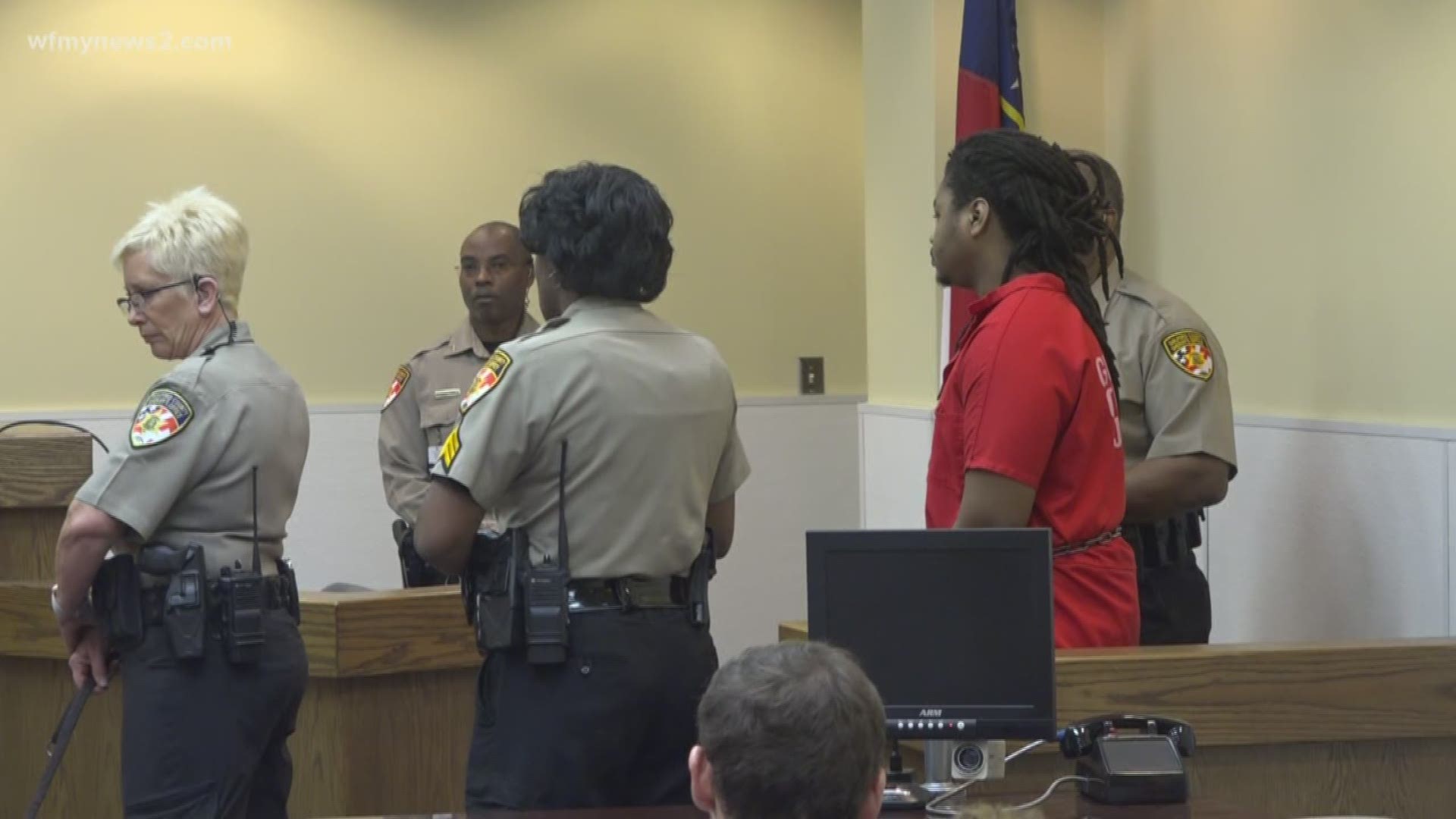 A day after the violent murder of a High Point murder, the accused suspect appears in court to face a judge and the victim’s family.