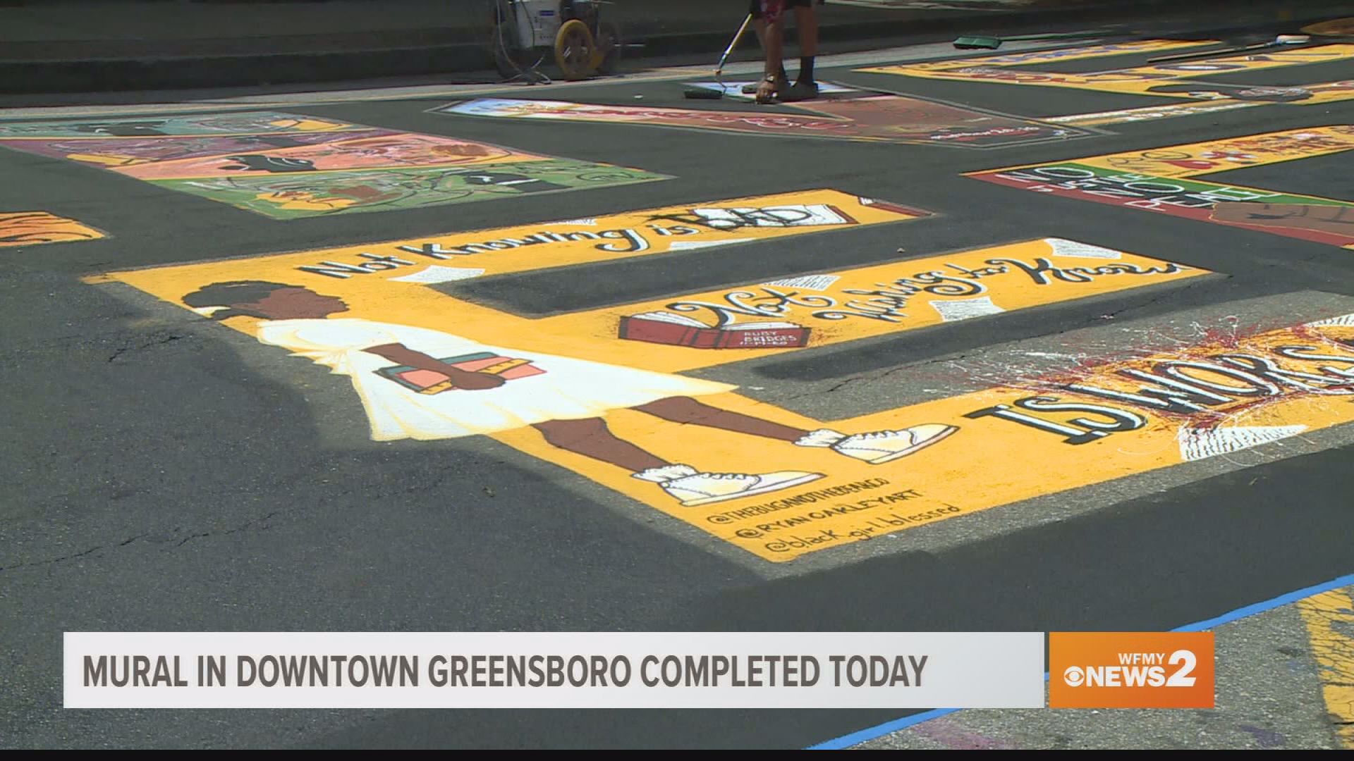 The new "Black Lives Matter" mural sits on Elm Street near February One Place in downtown Greensboro.