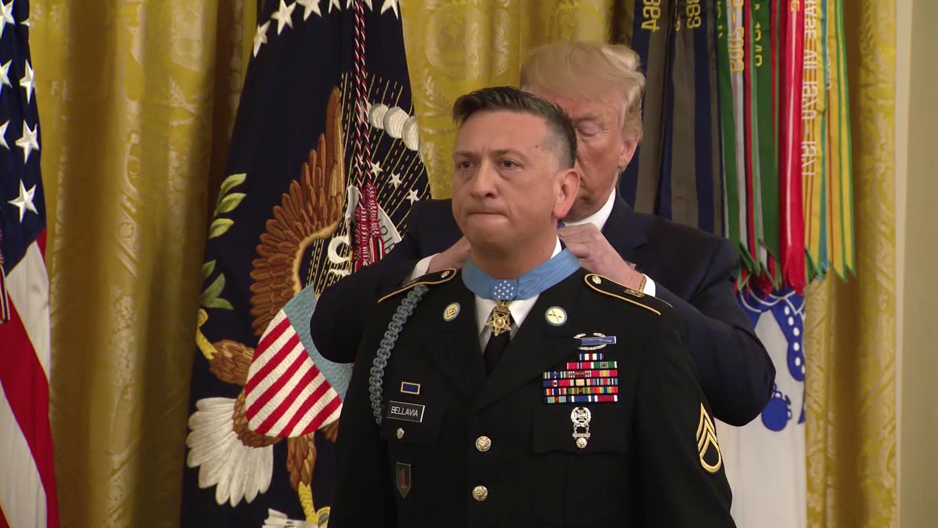 Former Army Staff Sgt. David Bellavia was honored with a Medal of Honor Monday, making him the first living Iraq War veteran to receive the nation’s highest military decoration.