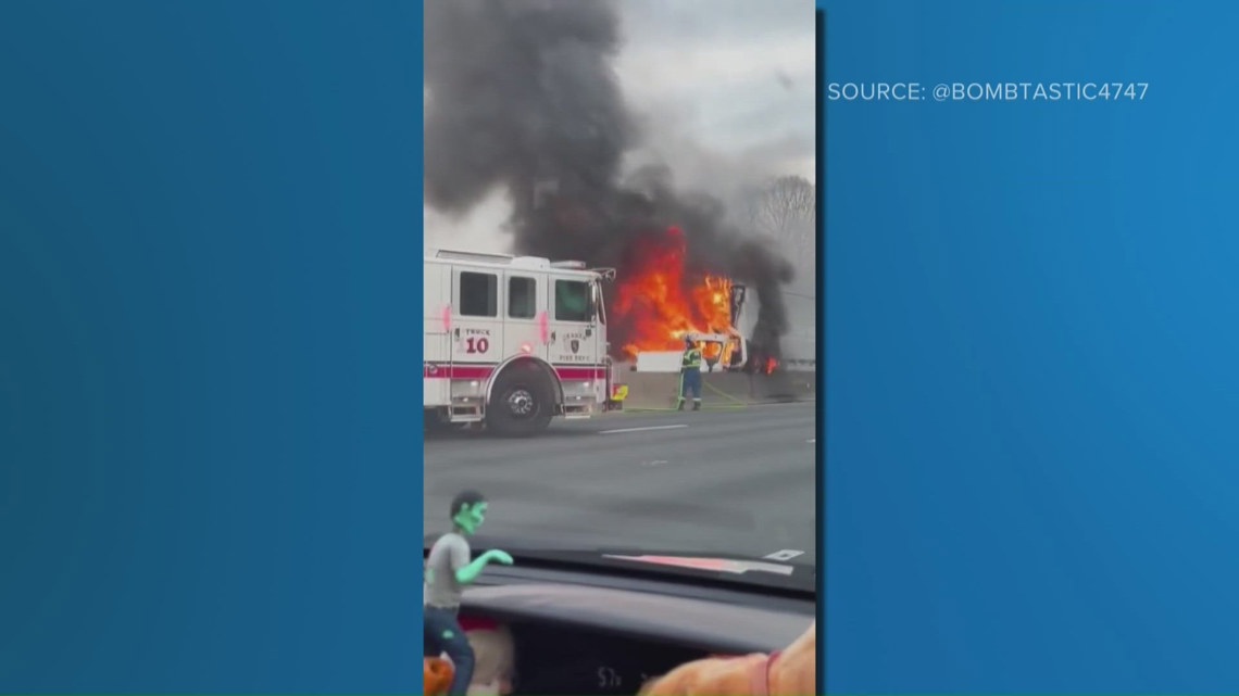 Tractor-trailer catches fire after crash on I-40/I-85 in Graham ...