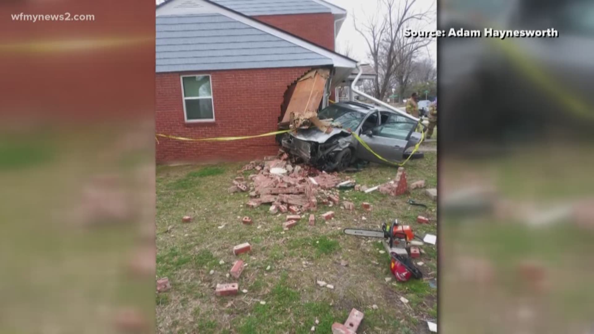 Larry Davis was in his bathroom when a car plowed through the front of his Burbank Street home around noon Monday.