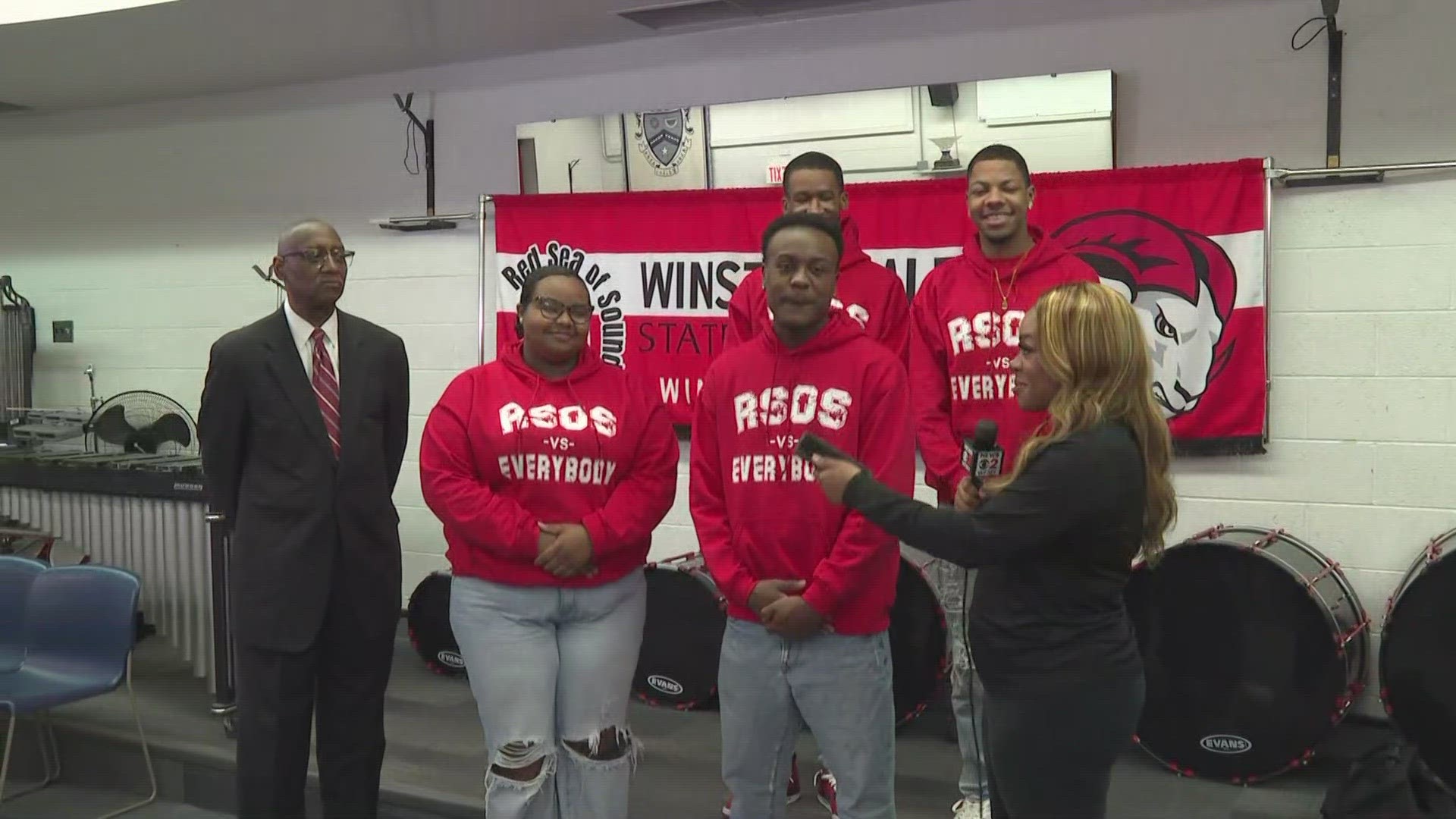 The Winston-Salem State University Marching Band performed with Jennifer Hudson during the halftime show.