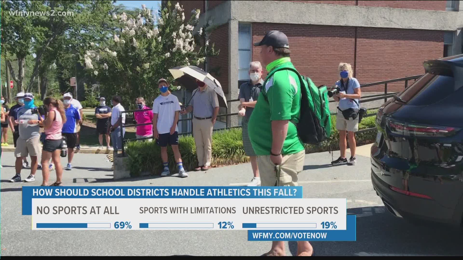 Students, parents and coaches stood outside of GCS headquarters to voice their desires to play fall sports.