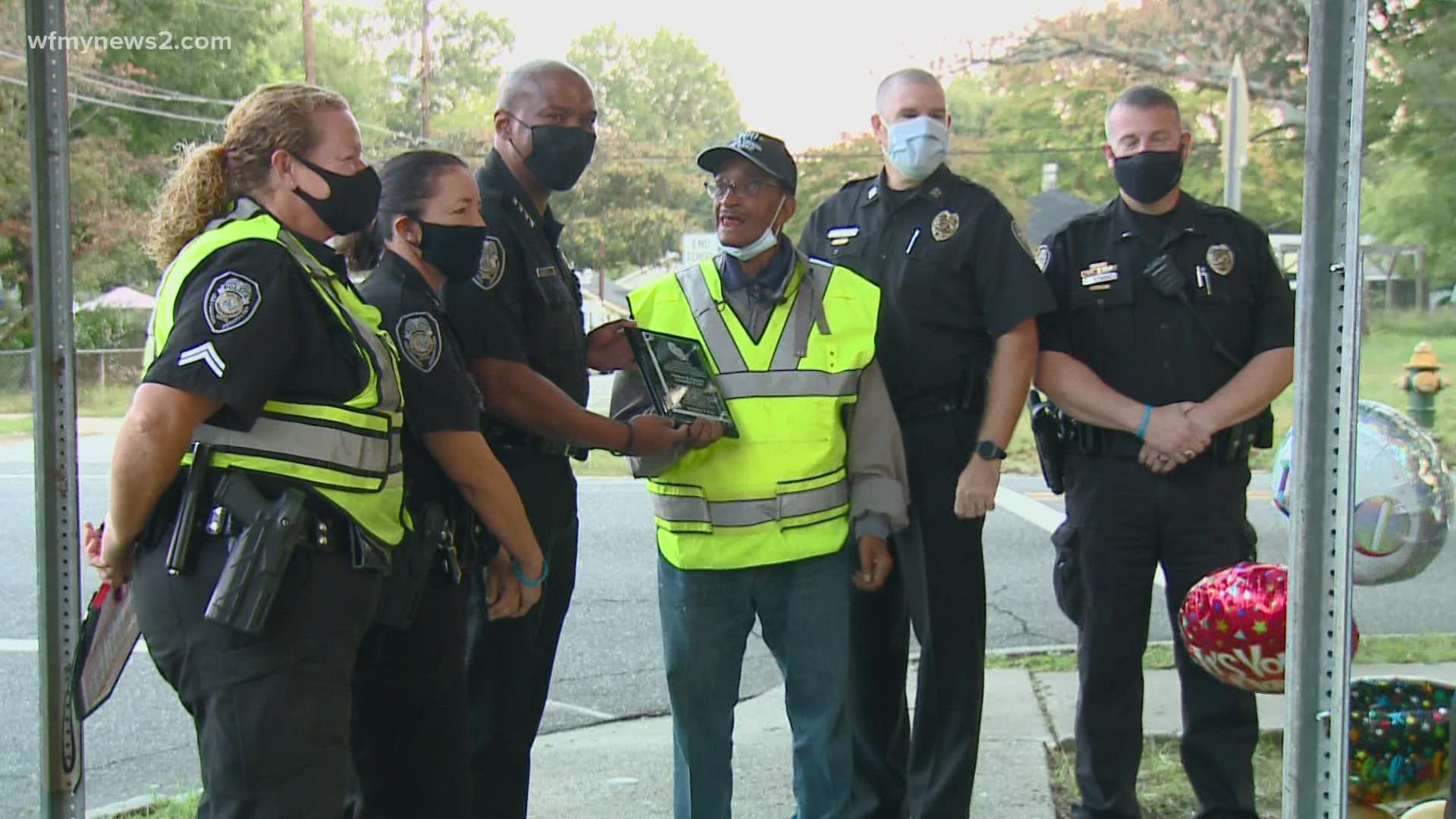 Thomas Faucette turns 100 on Sept. 29. He’s served as a crossing guard in Greensboro for decades.