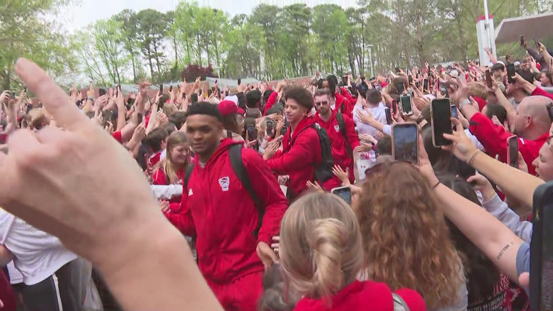 The NC State Wolfpack is headed to the Final Four and fans have gathered to wish them luck.