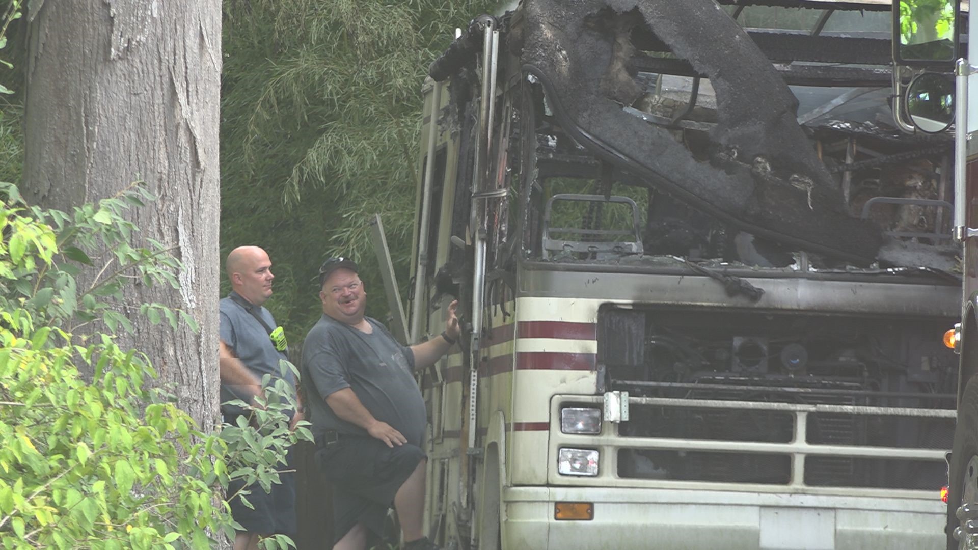 An RV caught fire in a driveway of a Greensboro home Monday morning.
