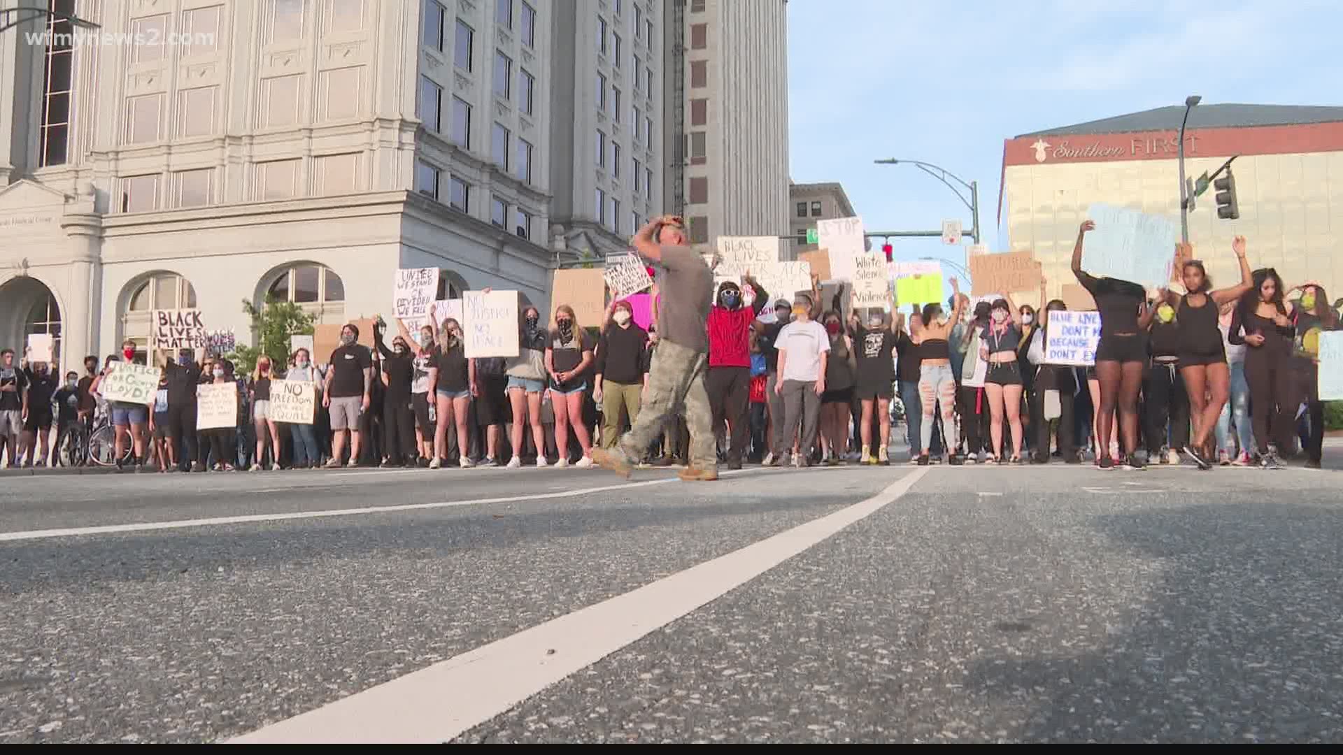 Despite a city-wide curfew, protesters showed up in downtown Greensboro to voice their opinion on police brutality.