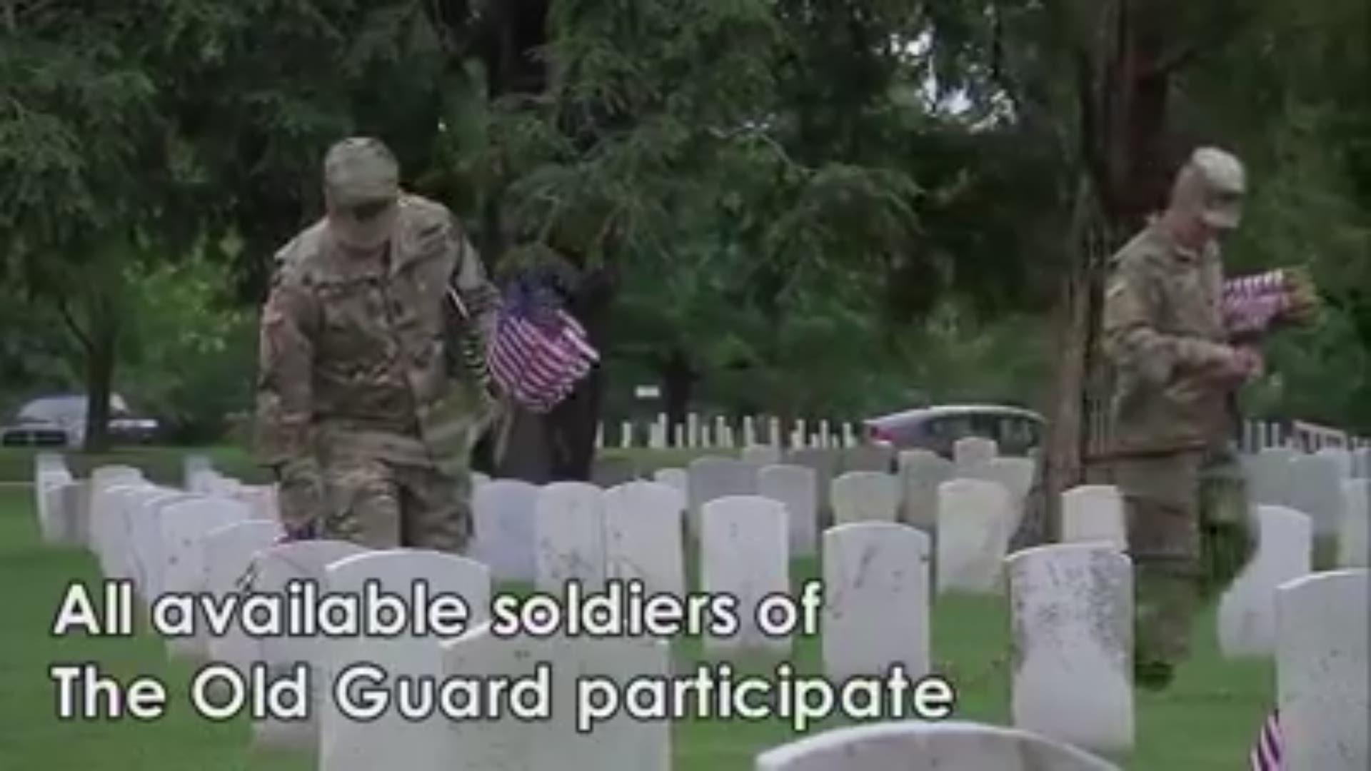 Soldiers place more than 228,000 American flags at Arlington National Cemetery to honor fallen service members.