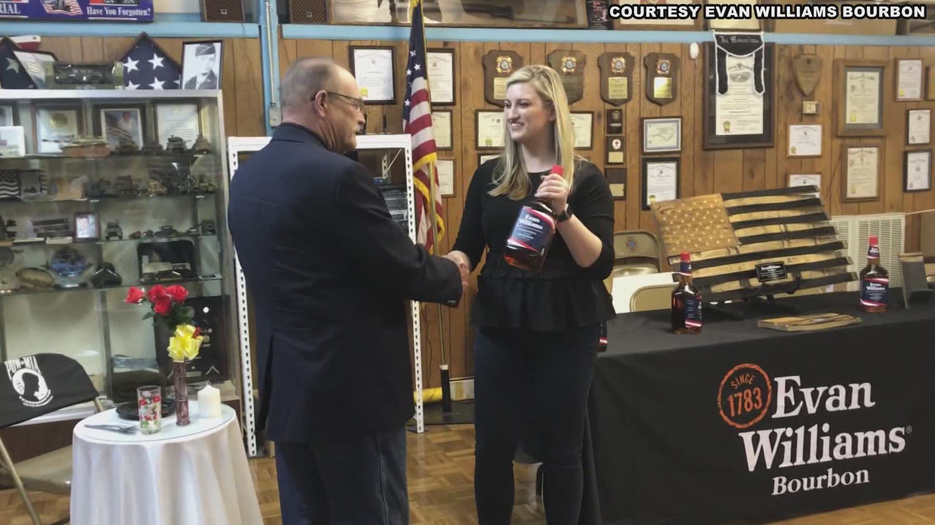 Summerfield veteran Terry Sharpe was recognized as one of six 'American-Made Heroes' by Evan Williams Bourbon on Tuesday in Reidsville.