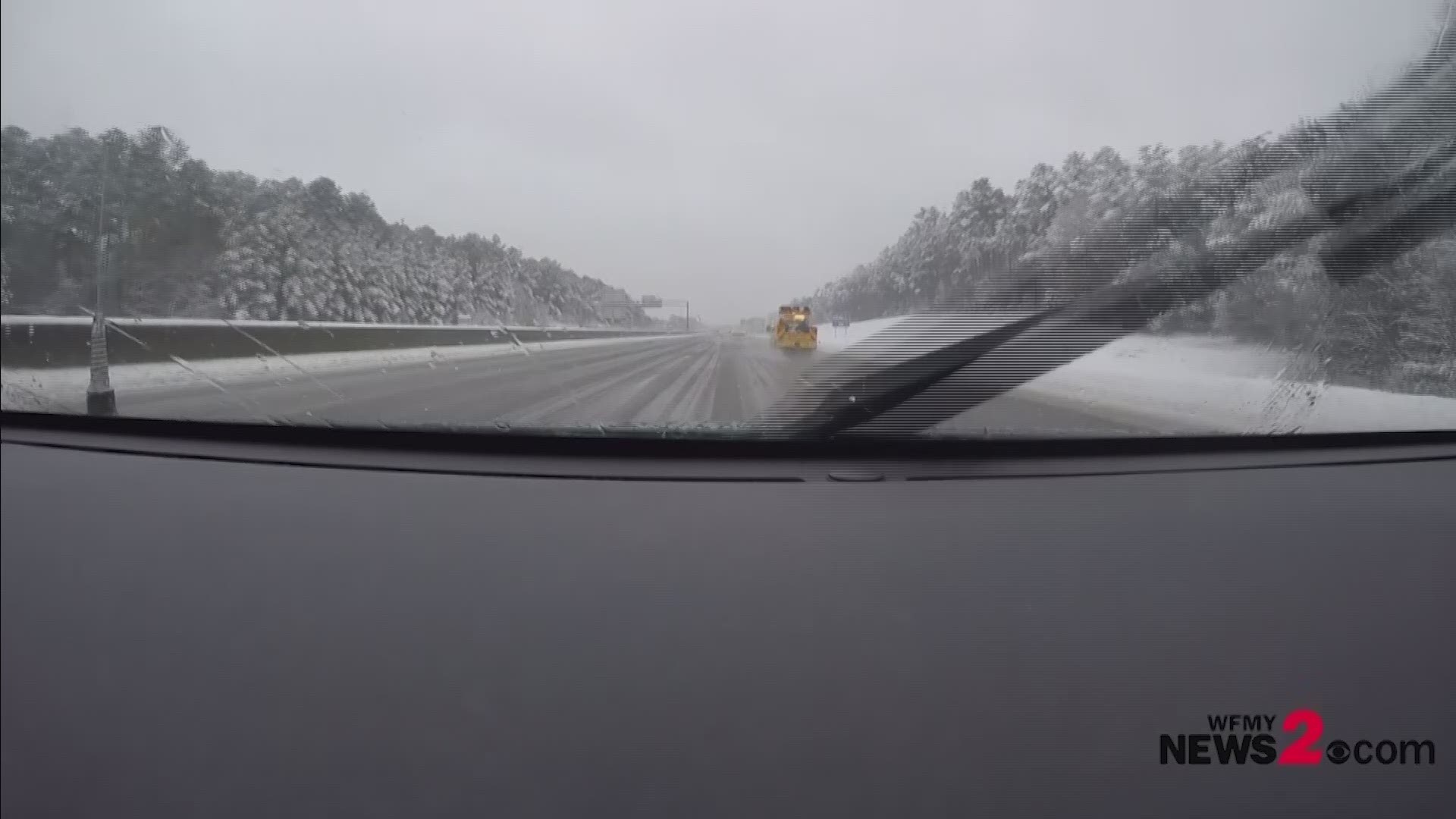 Drive on I-40 during winter storm.