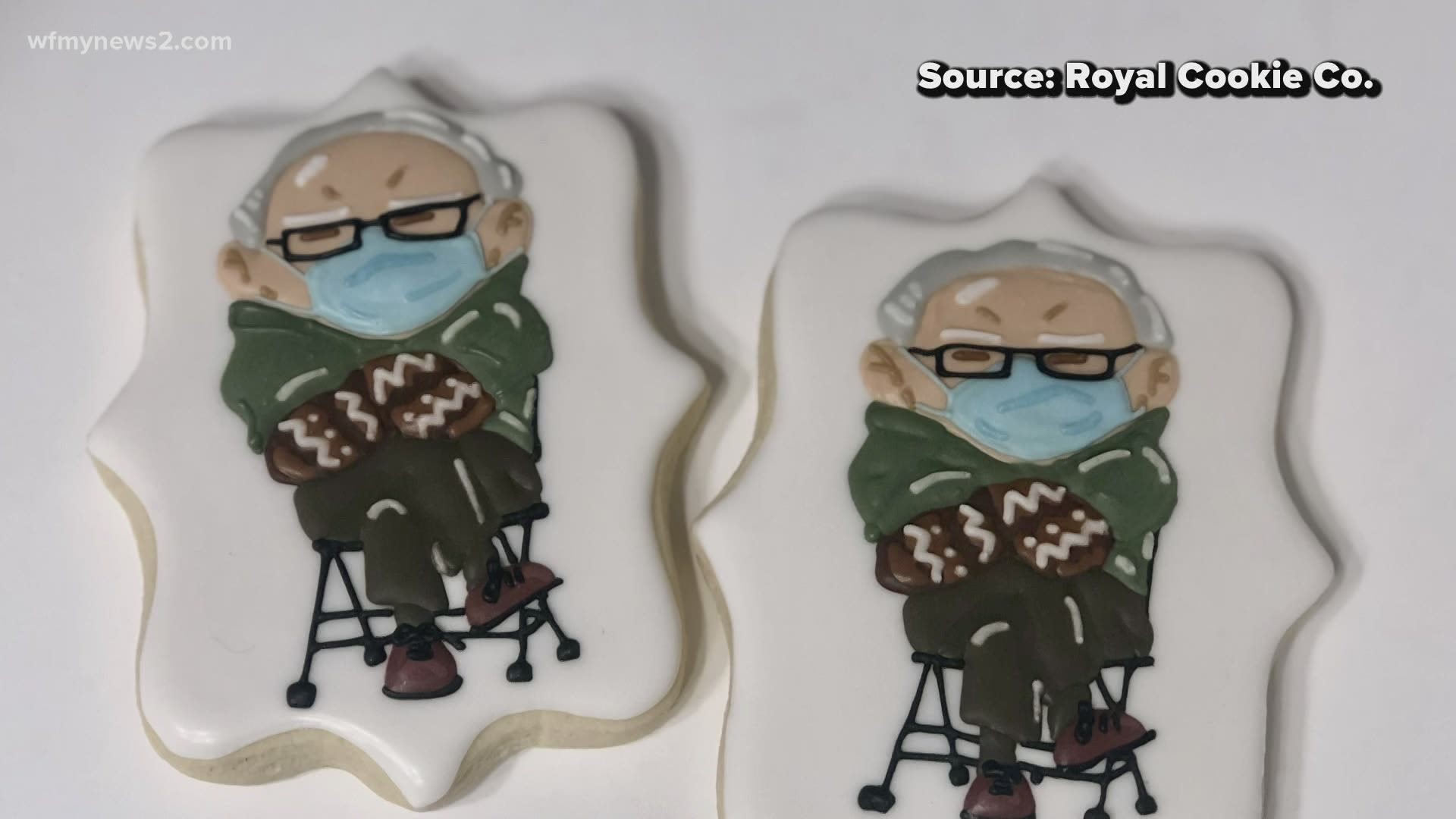 Royal Cookie Company transformed Sen. Bernie Sanders and his mittens into cookies. This was the first time the owner has frosted a face onto a cookie.