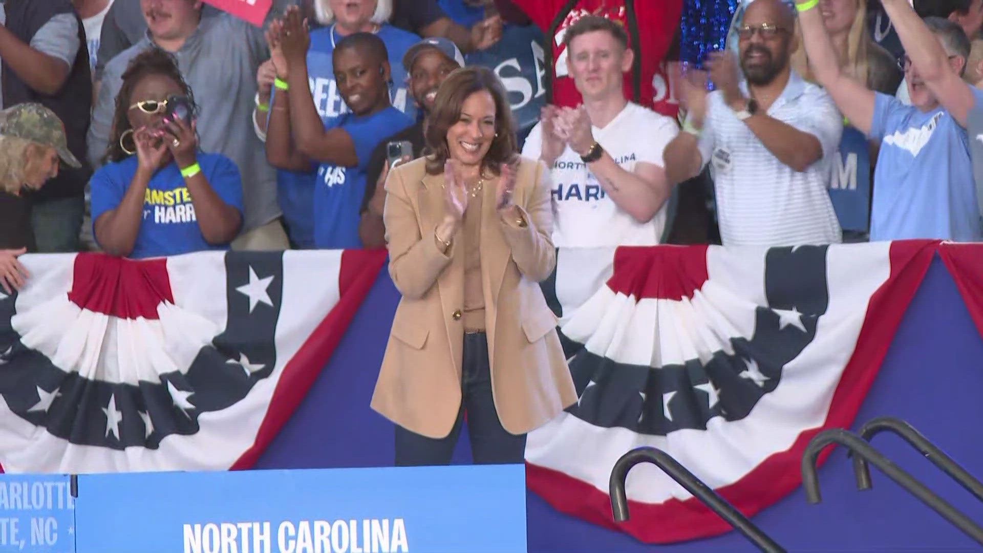 Democratic presidential nominee Vice President Kamala Harris spoke to voters at a rally in Charlotte on Saturday, three days before Election Day.