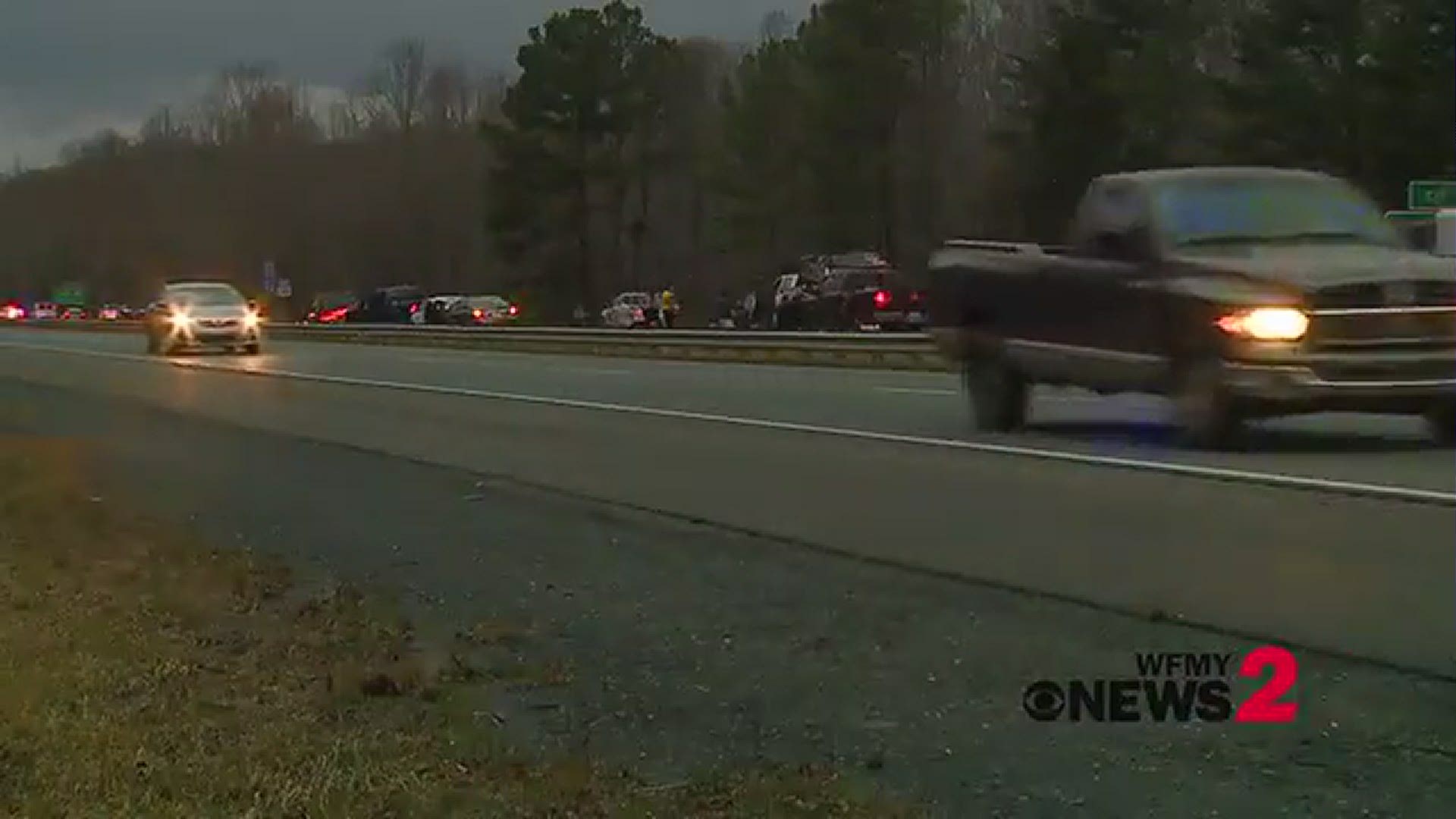 The chain-reaction crash happened near Exit 76 on the north side of the highway, causing traffic delays Monday morning.