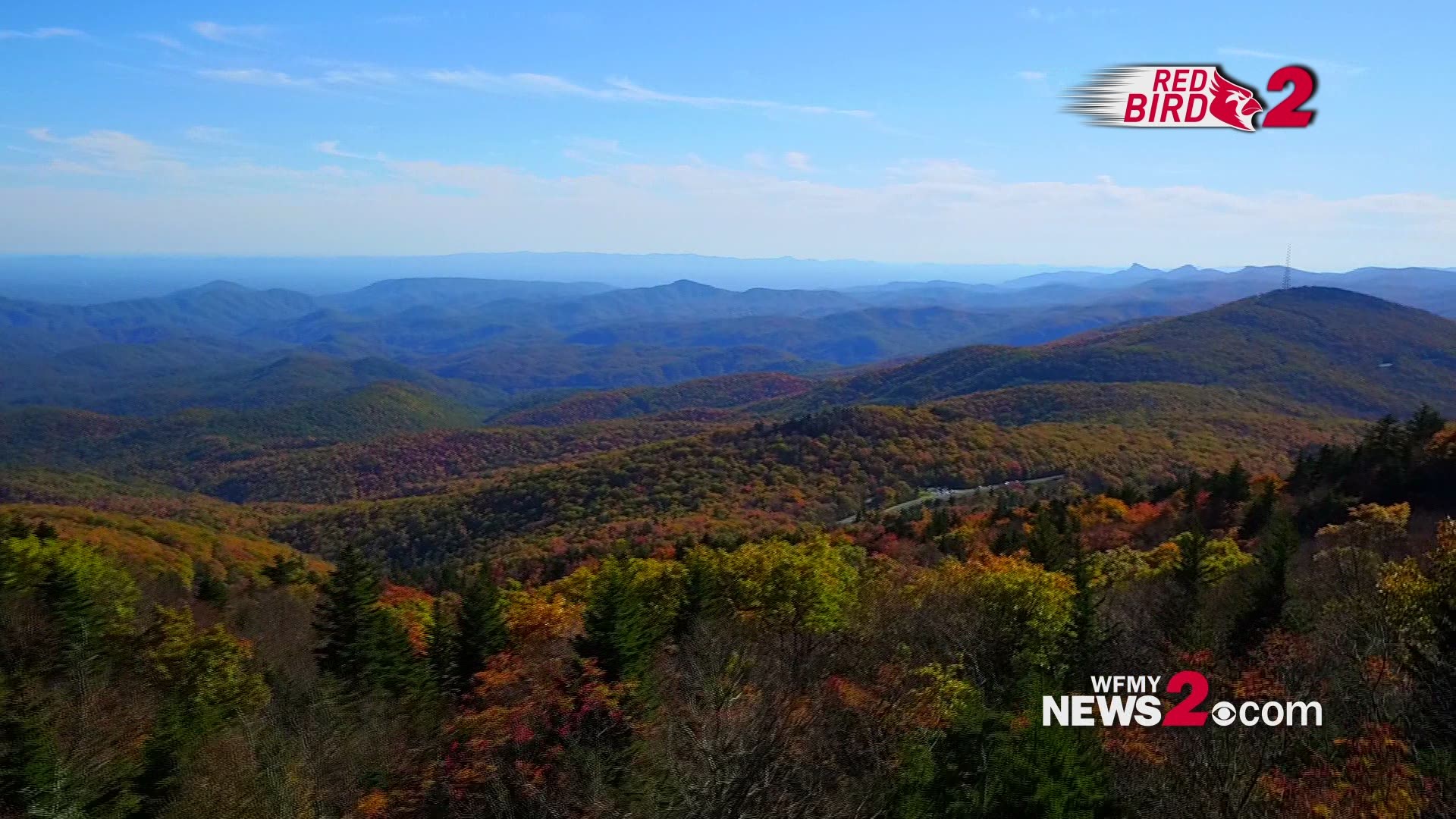 Captivating drone views from Grandfather Mountain of the leaves changing colors!