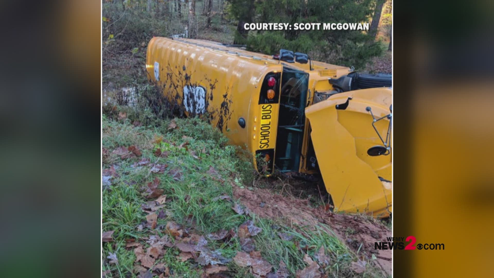 12 students were on board the bus and heading to Southern Alamance High School, when the bus's wheel dropped off of the shoulder. The driver over-corrected, and the bus rolled over into an embankment.
