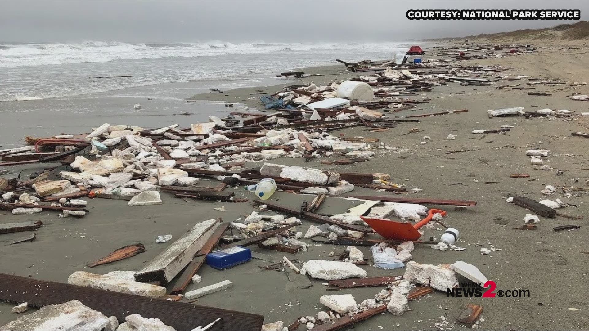 The wreckage from a shrimp boat is causing a big mess in the Outer Banks! The crew of three men were found alive Monday on the beach in Frisco, North Carolina.