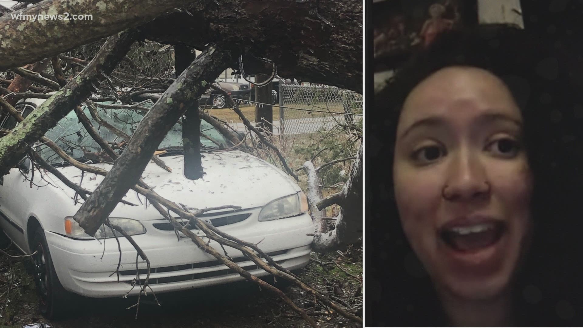 A Greensboro woman was in bed when a tree fell on her car. Triad Tree Pro Services projects cleanup could last several weeks.
