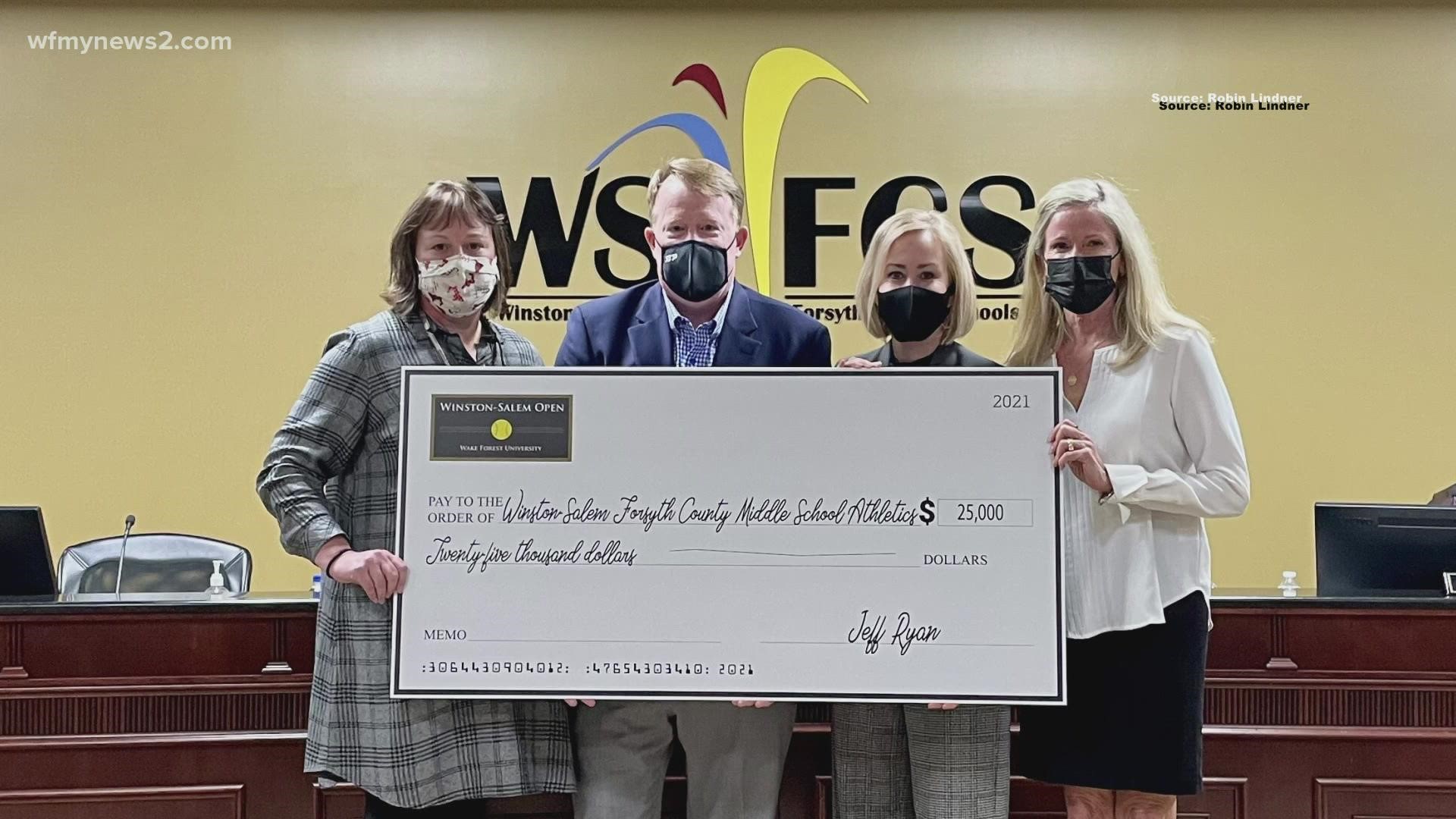 The Winston-Salem Open served up its largest donation in history to Winston-Salem/Forsyth County Schools’ middle school athletics programs.