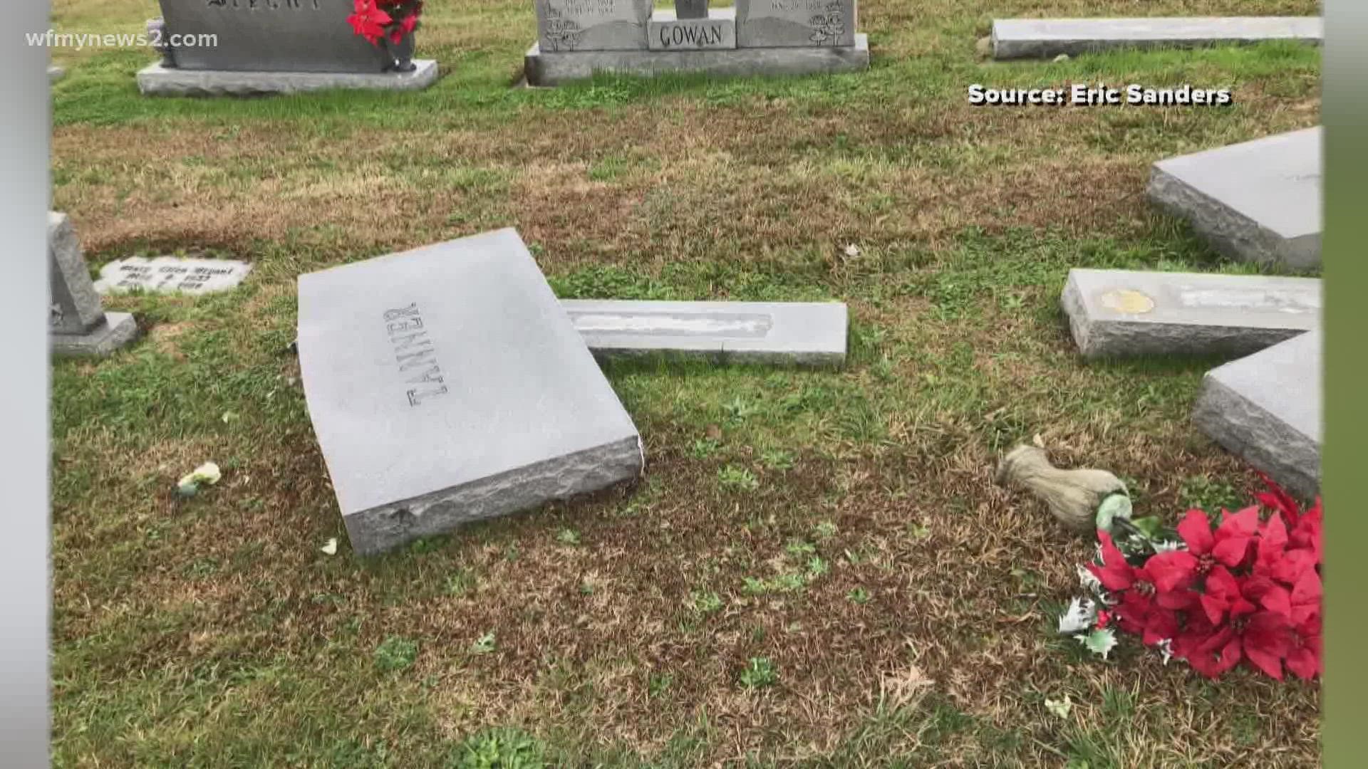 The headstones at Oaklawn Cemetery were found knocked over on New Year's Day.