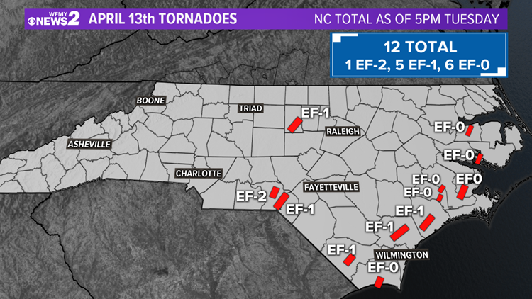 12 tornadoes touched down in North Carolina Monday  wfmynews2.com