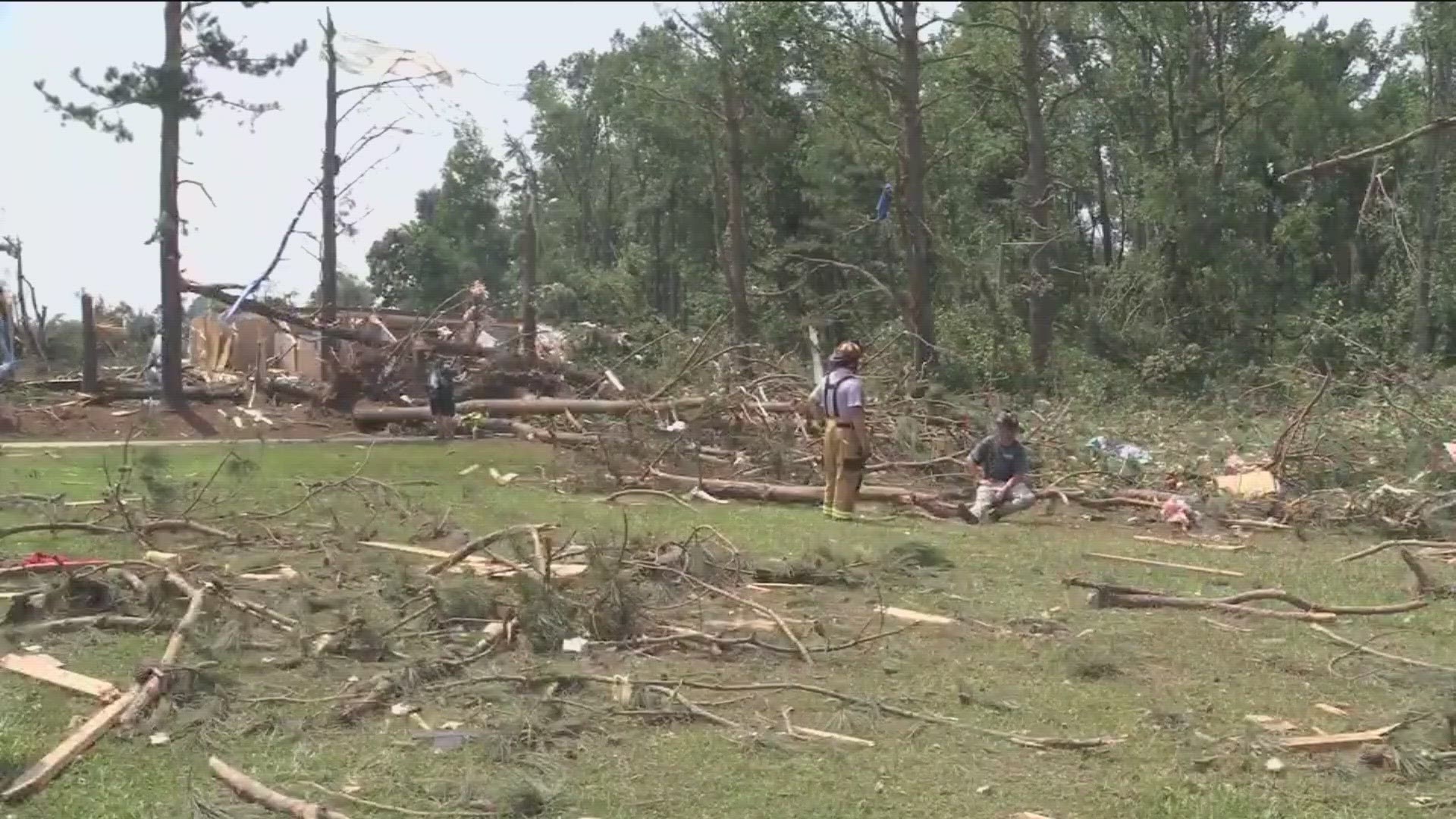 The storm spun up right along I-95, closing the highway in both directions with damaged cars and fallen trees blocking lanes of traffic.