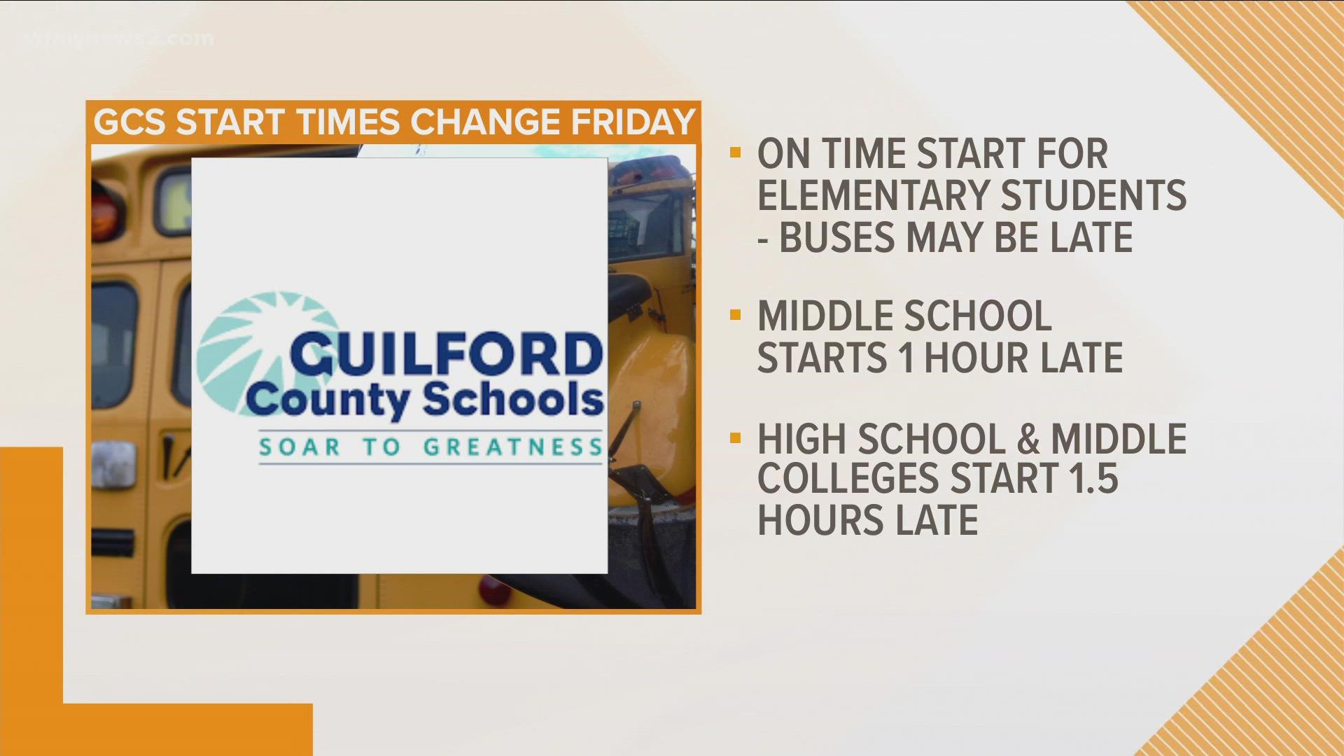 Guilford County Schools says middle and high schools will operate on a modified schedule on Friday. GCS doesn't have enough bus drivers because of COVID-19 issues.
