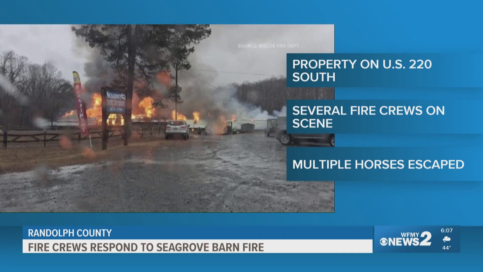 Multiple agencies respond to large barn fire in Seagrove, officials say ...