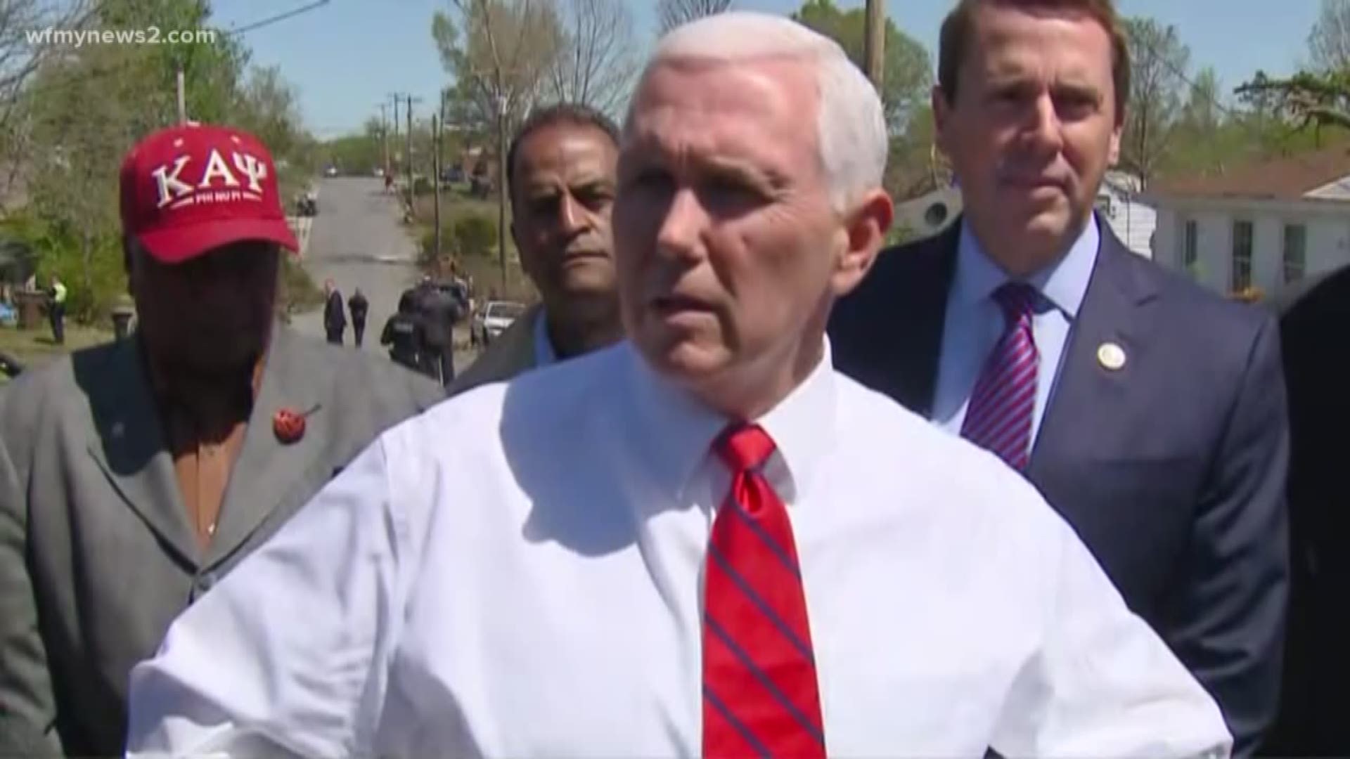 Vice-President Mike Pence was in Greensboro Friday for a private fundraiser on behalf of Rep. Mark Walker. Before heading to the fundraiser Pence walked through a part of northeast Greensboro that was destroyed from Sunday's tornado.