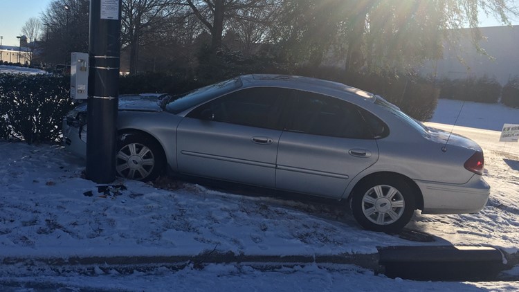Driver slides off snowy road, into pole in Greensboro
